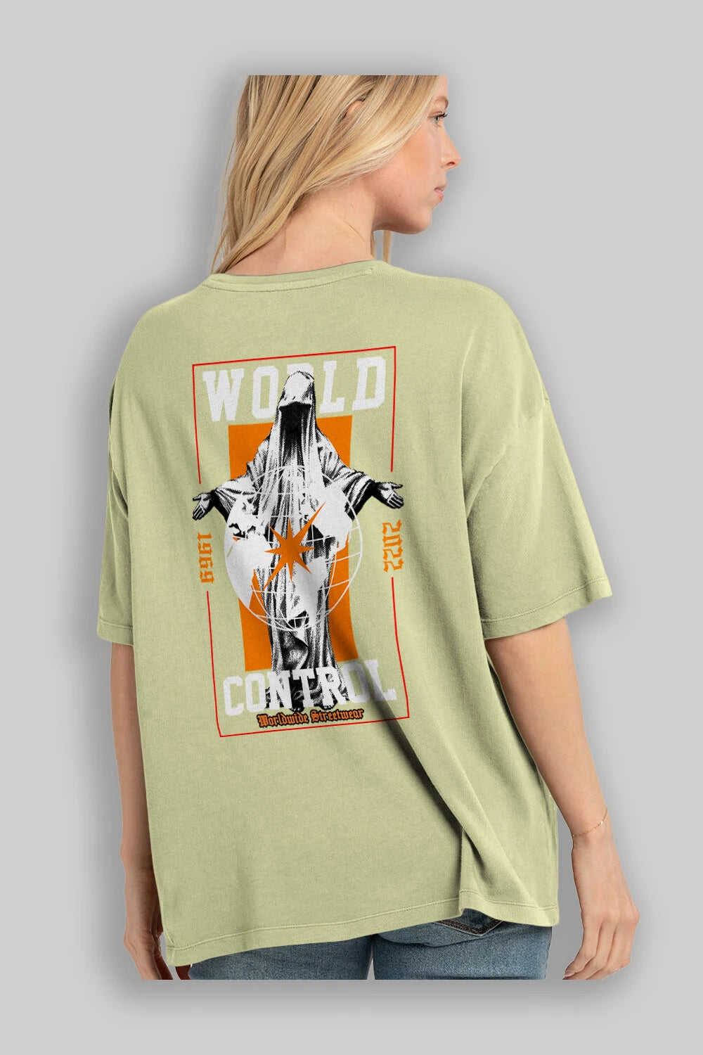 World Control Arka Baskılı Oversize t-shirt Erkek Kadın Unisex