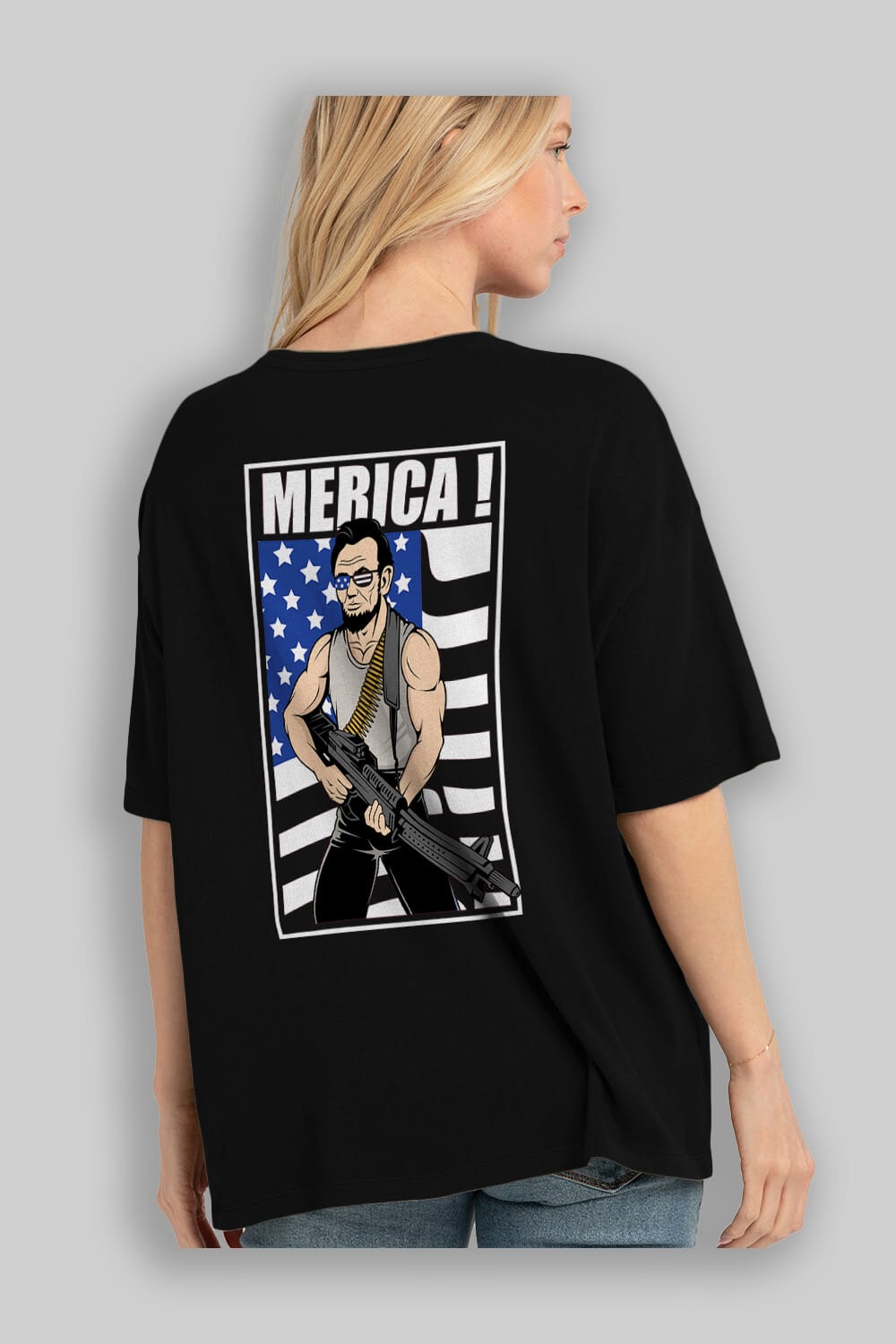 Lincoln Rambo Arka Baskılı Oversize t-shirt Erkek Kadın Unisex %100 Pamuk tişort