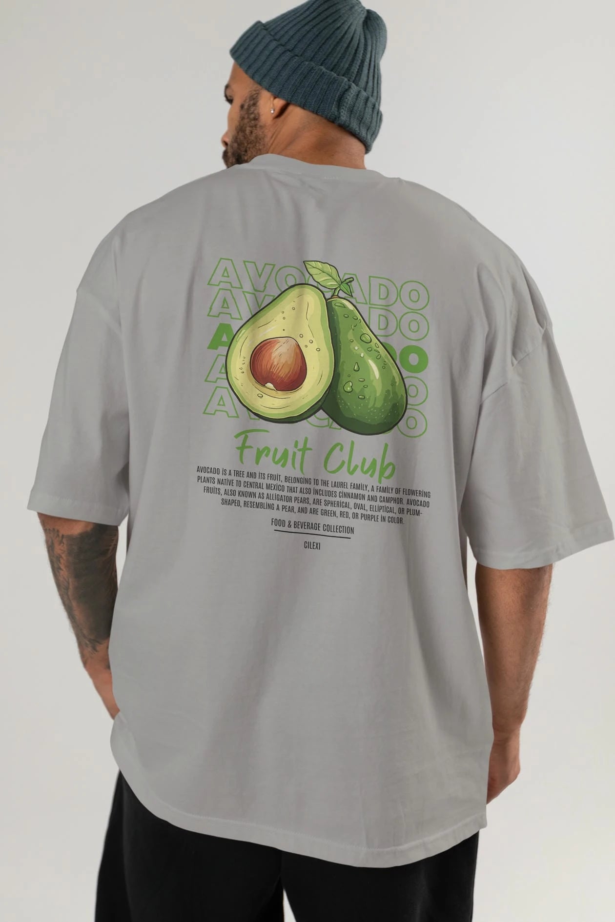 Avocado Arka Baskılı Oversize t-shirt Erkek Kadın Pamuk Bisiklet Yaka tişort
