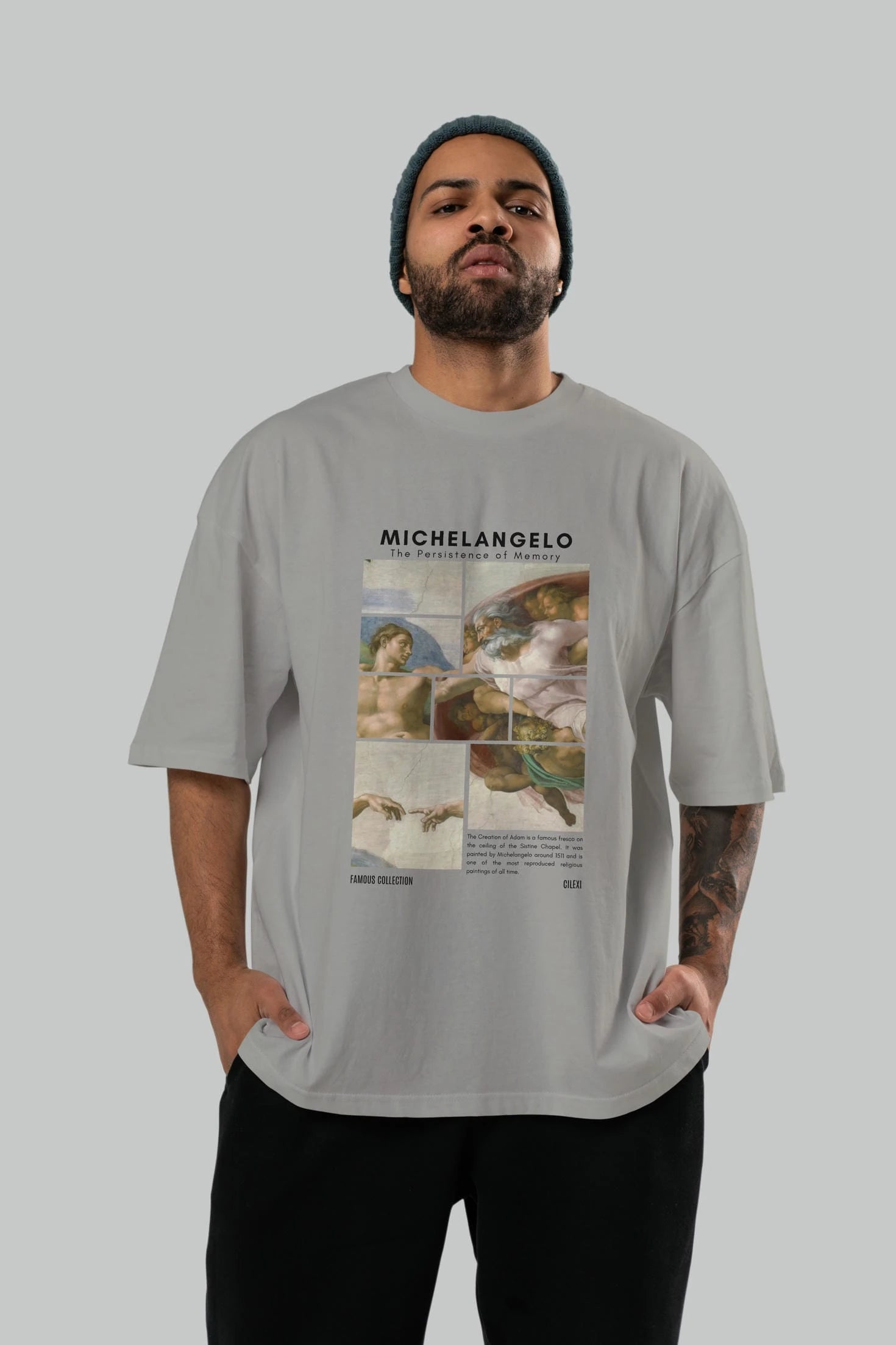 Michelangelo ön Baskılı Oversize t-shirt Erkek Kadın Bisiklet Yaka Pamuk tişort