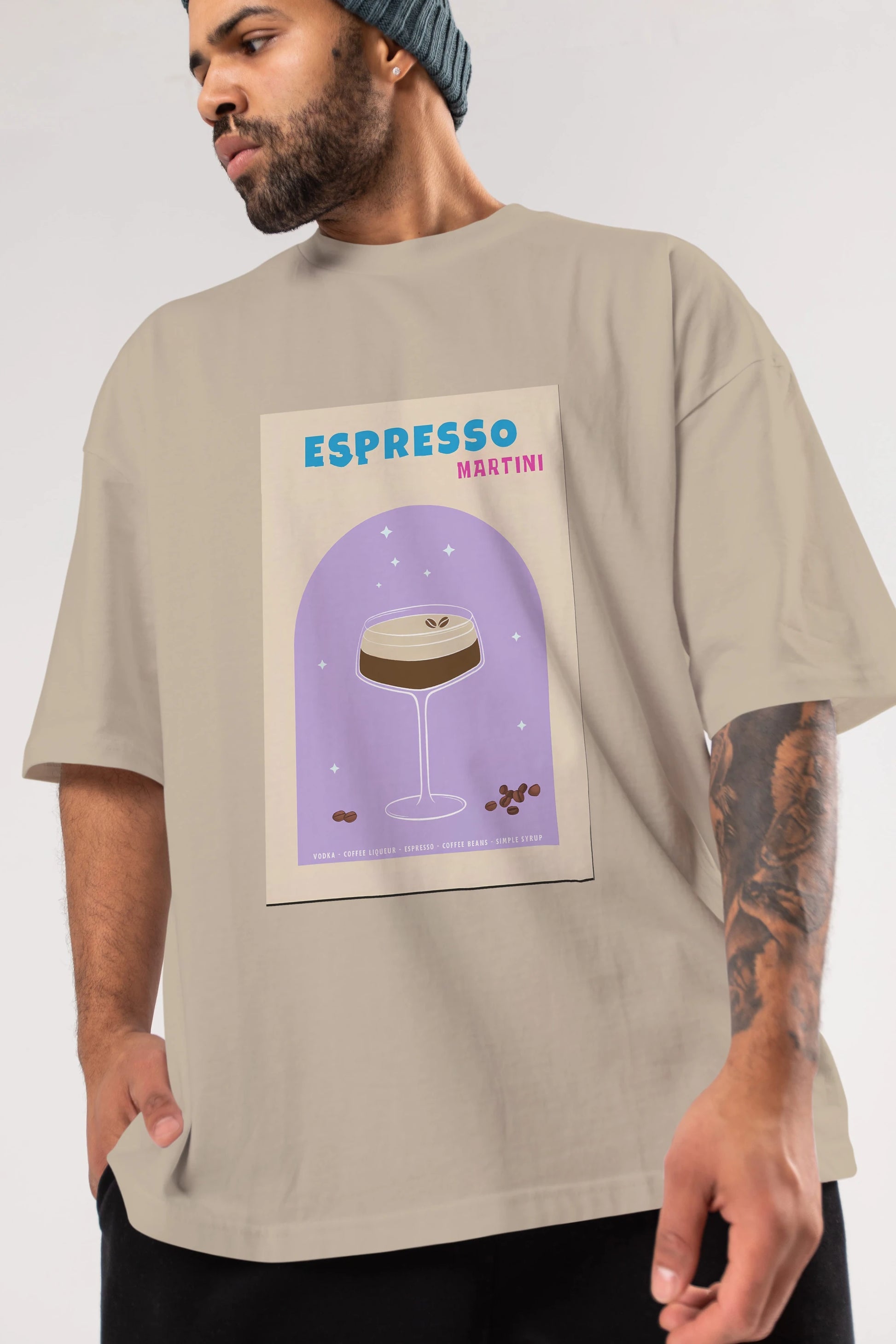 Espresso Martini 5 Ön Baskılı Oversize t-shirt Erkek Kadın Unisex %100 Pamuk Bisiklet Yaka tişort