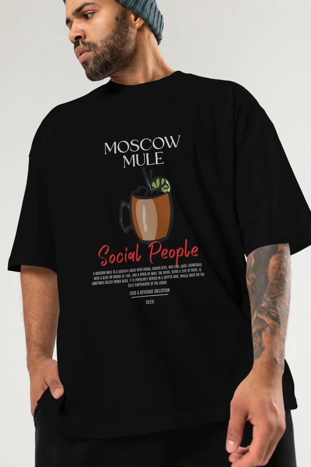 Moscow Mule Kokteyl Serisi ön Baskılı Oversize t-shirt Erkek Kadın %100 Pamuk Bisiklet Yaka tişort