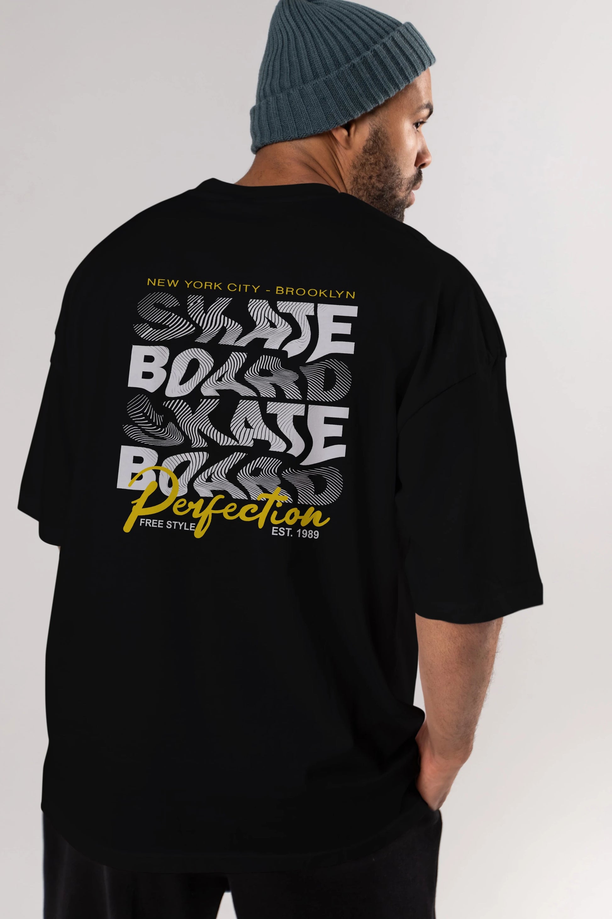 New York City and Brooklyn Arka Baskılı Oversize t-shirt Erkek Kadın Unisex