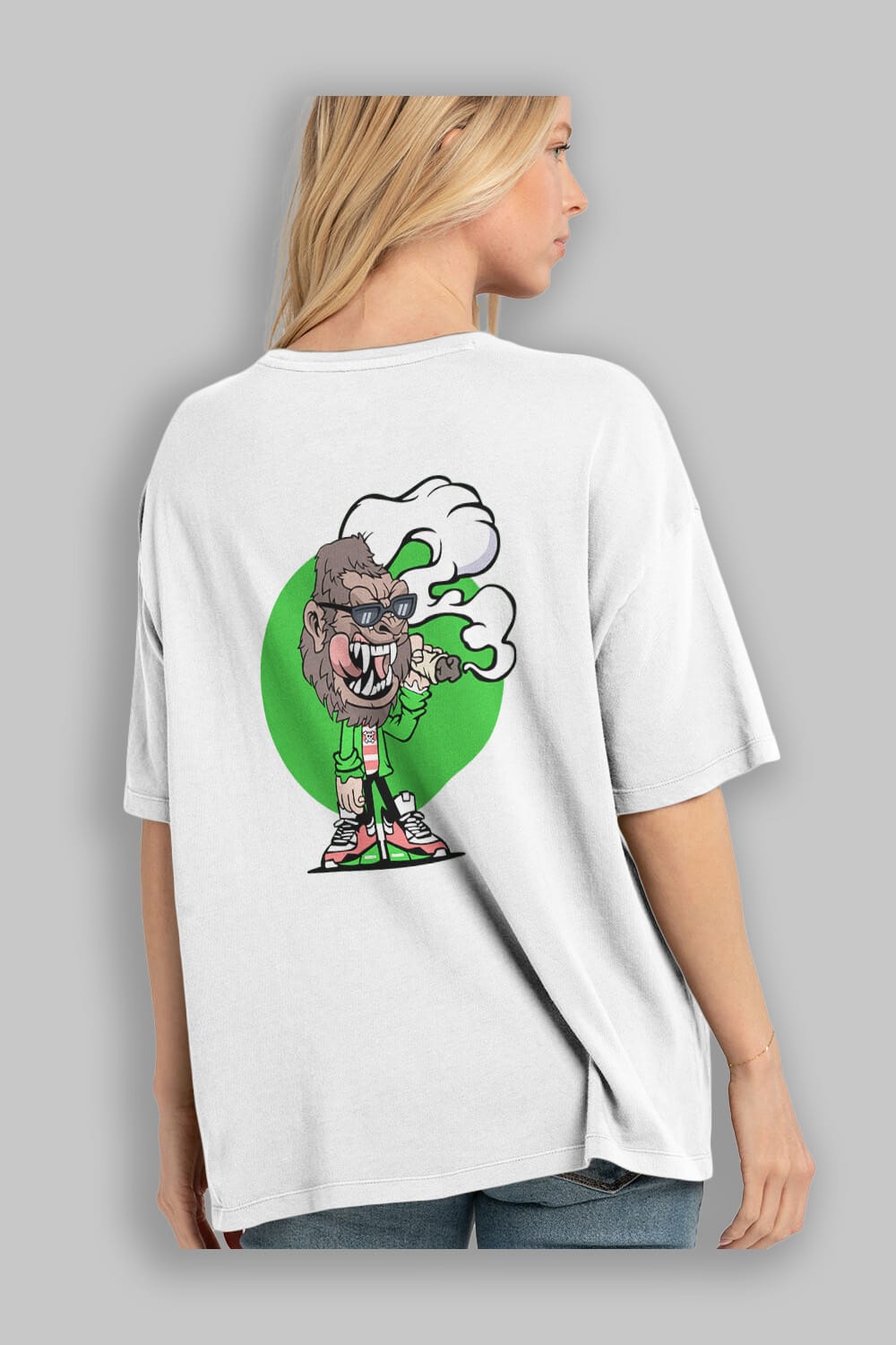 Gorilla Smoker Arka Baskılı Oversize t-shirt Erkek Kadın Unisex %100 Pamuk tişort