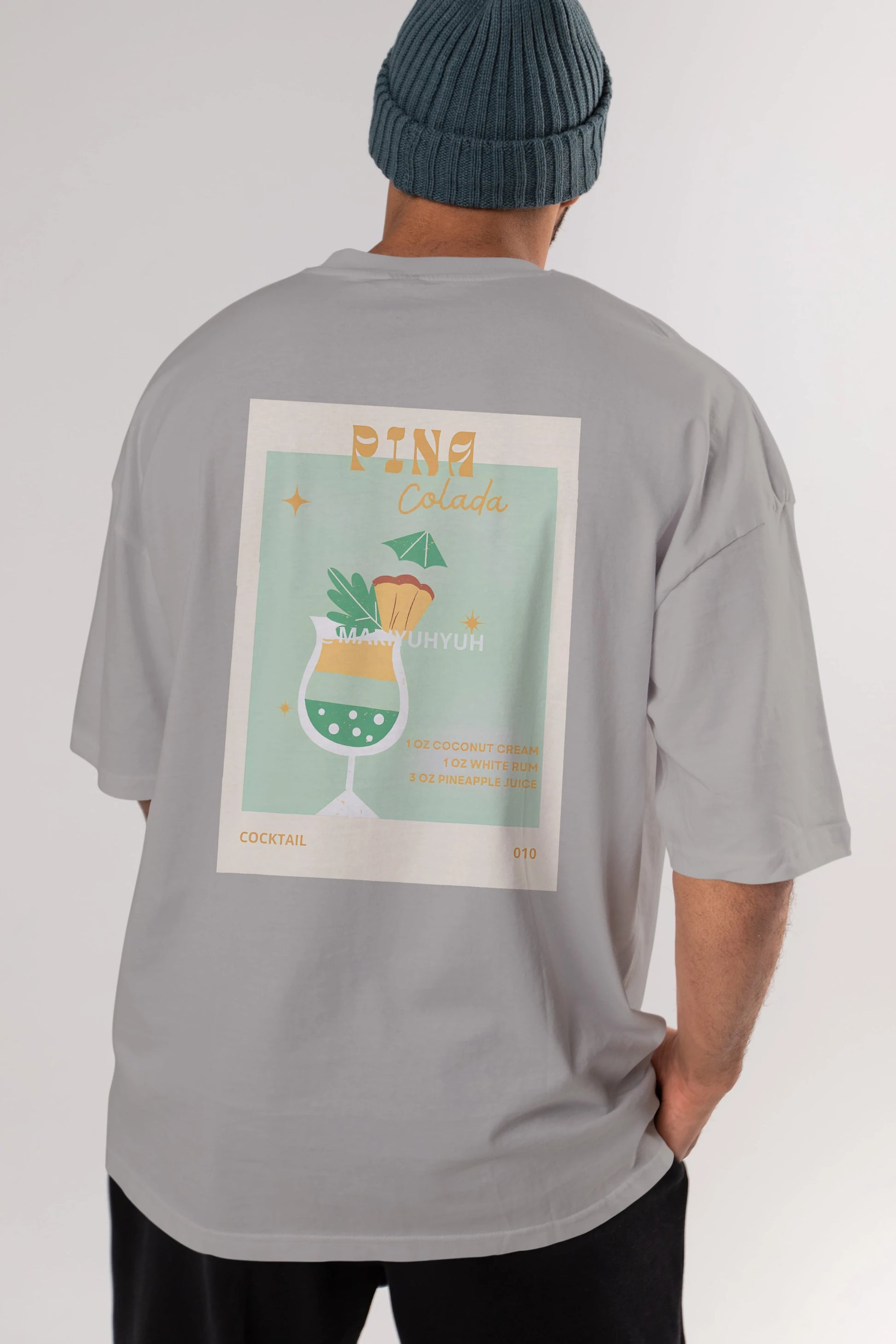 Pina Colada Arka Baskılı Oversize t-shirt Erkek Kadın Unisex %100 Pamuk Bisiklet Yaka tişort