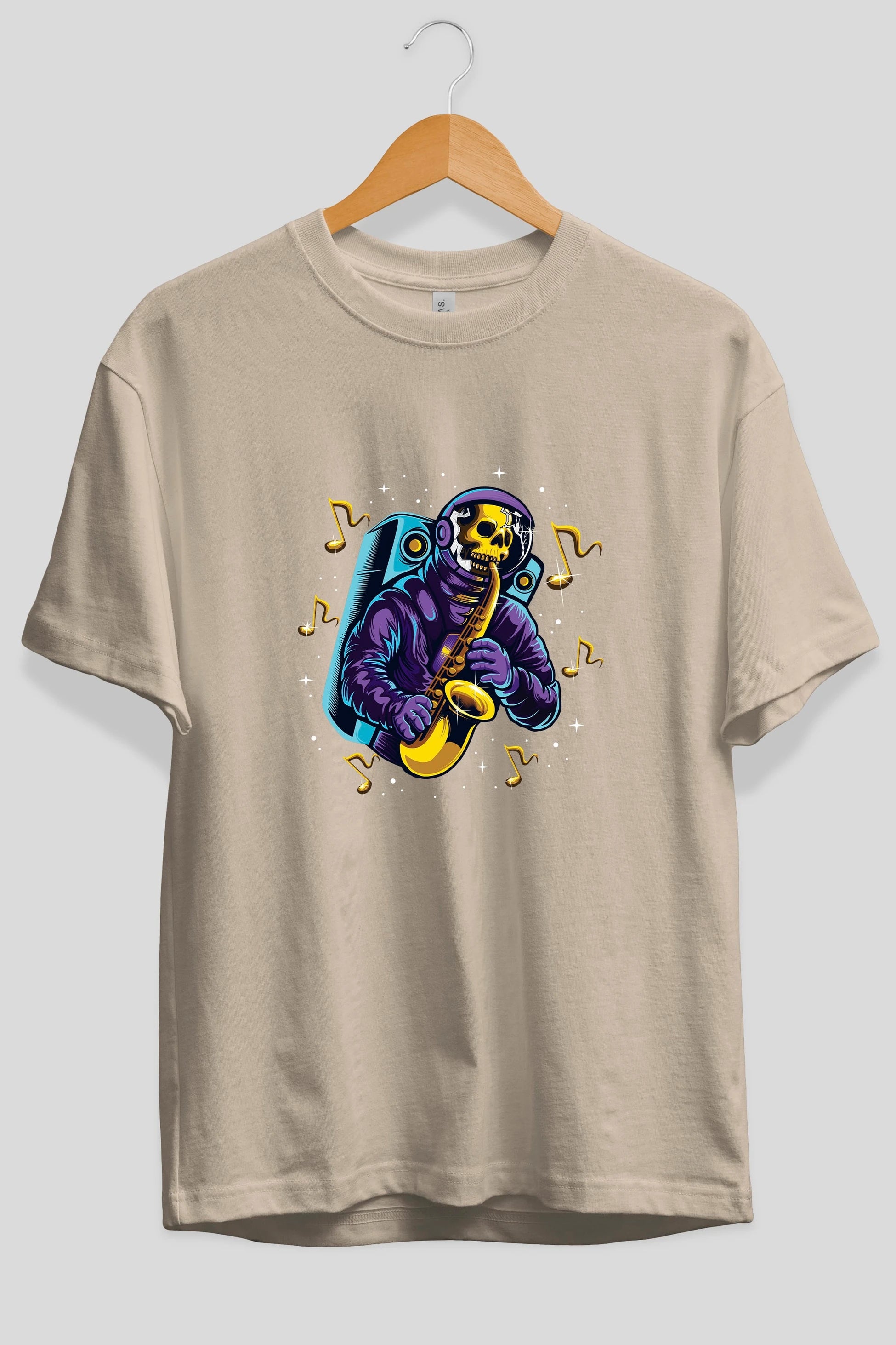 Astroskull Saxophonist Ön Baskılı Oversize t-shirt Erkek Kadın Unisex