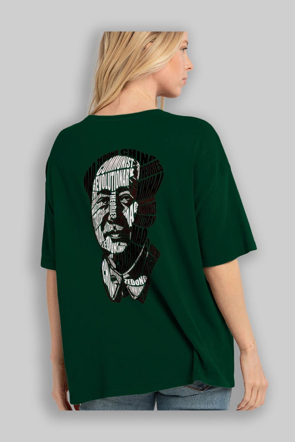 Mao Zedong Calligram Arka Baskılı Oversize t-shirt %100 pamuk Erkek Kadın Unisex