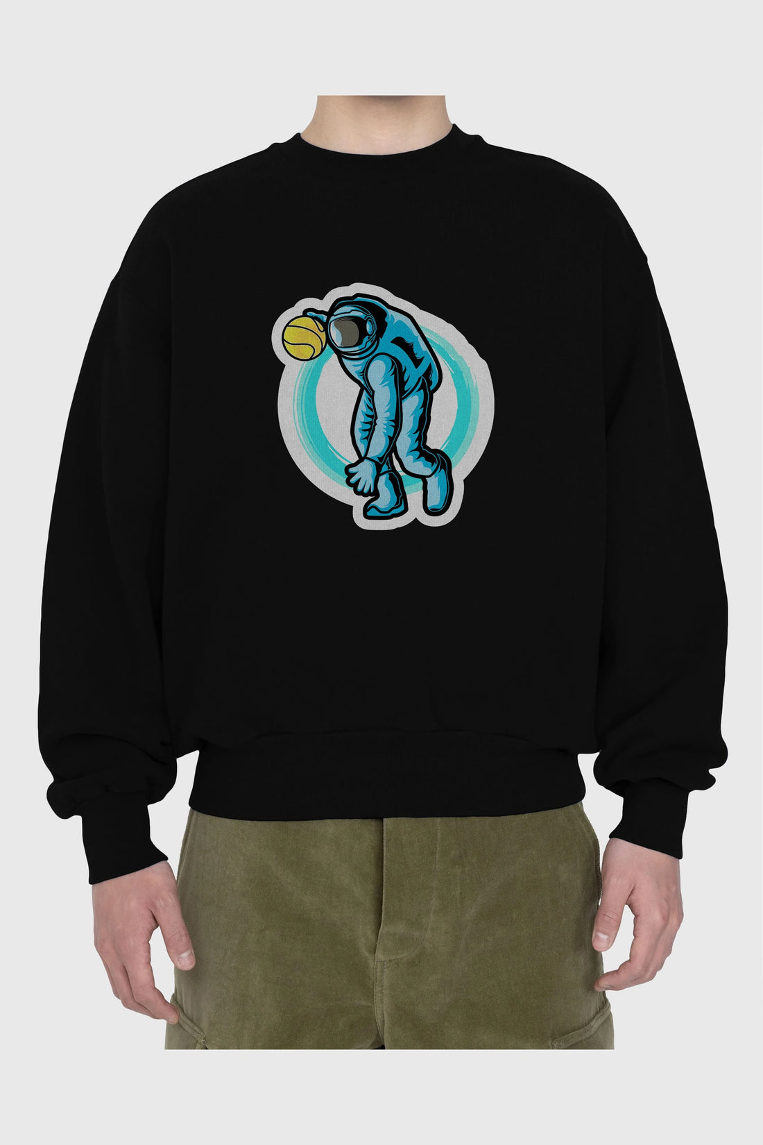 Astronaut Dribble Sticker Ön Baskılı Oversize Sweatshirt Erkek Kadın Unisex