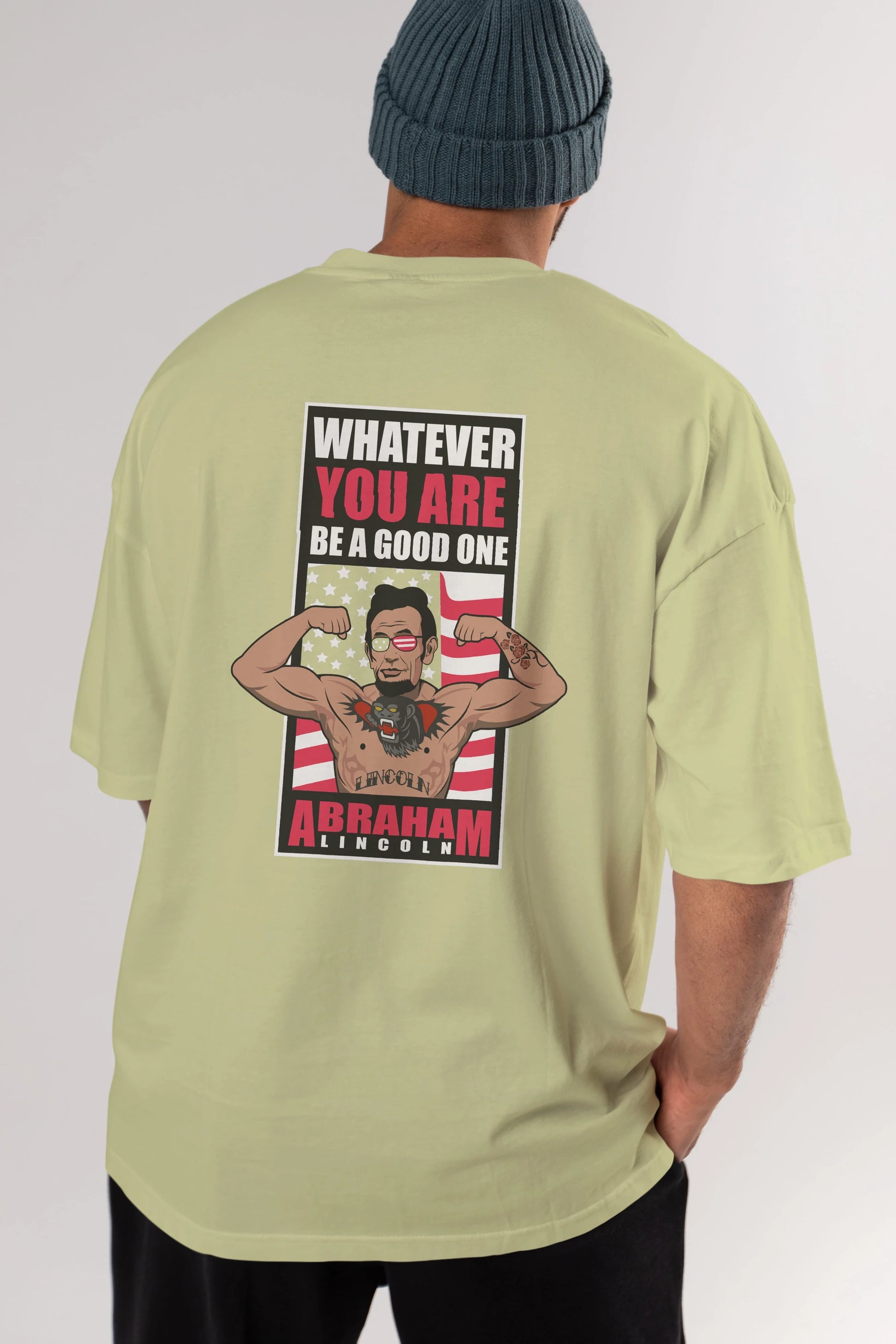Lincoln Fighter Arka Baskılı Oversize t-shirt Erkek Kadın Unisex %100 Pamuk tişort