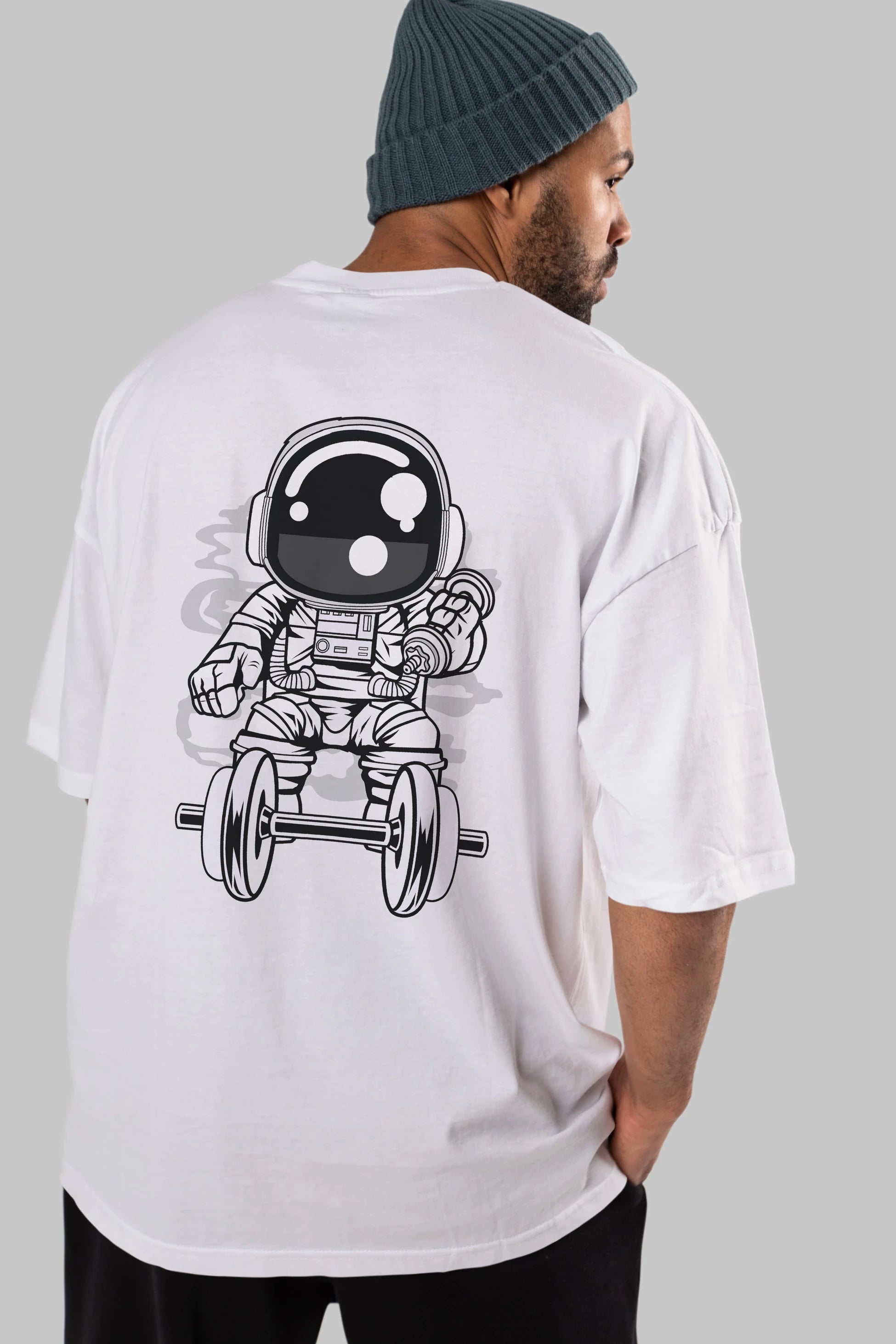 Astronaut Gym Arka Baskılı Oversize t-shirt Erkek Kadın Unisex