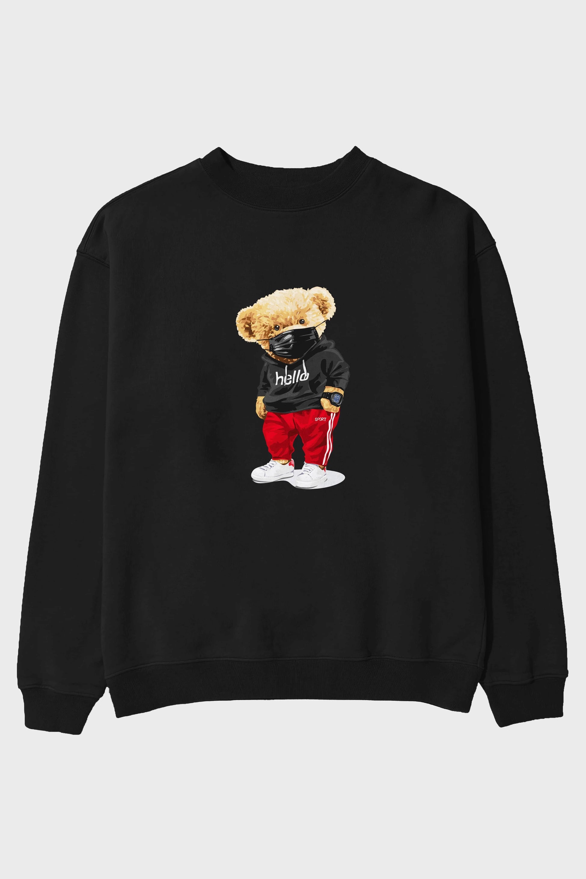 Teddy Bear Hello Sport Ön Baskılı Oversize Sweatshirt Erkek Kadın Unisex