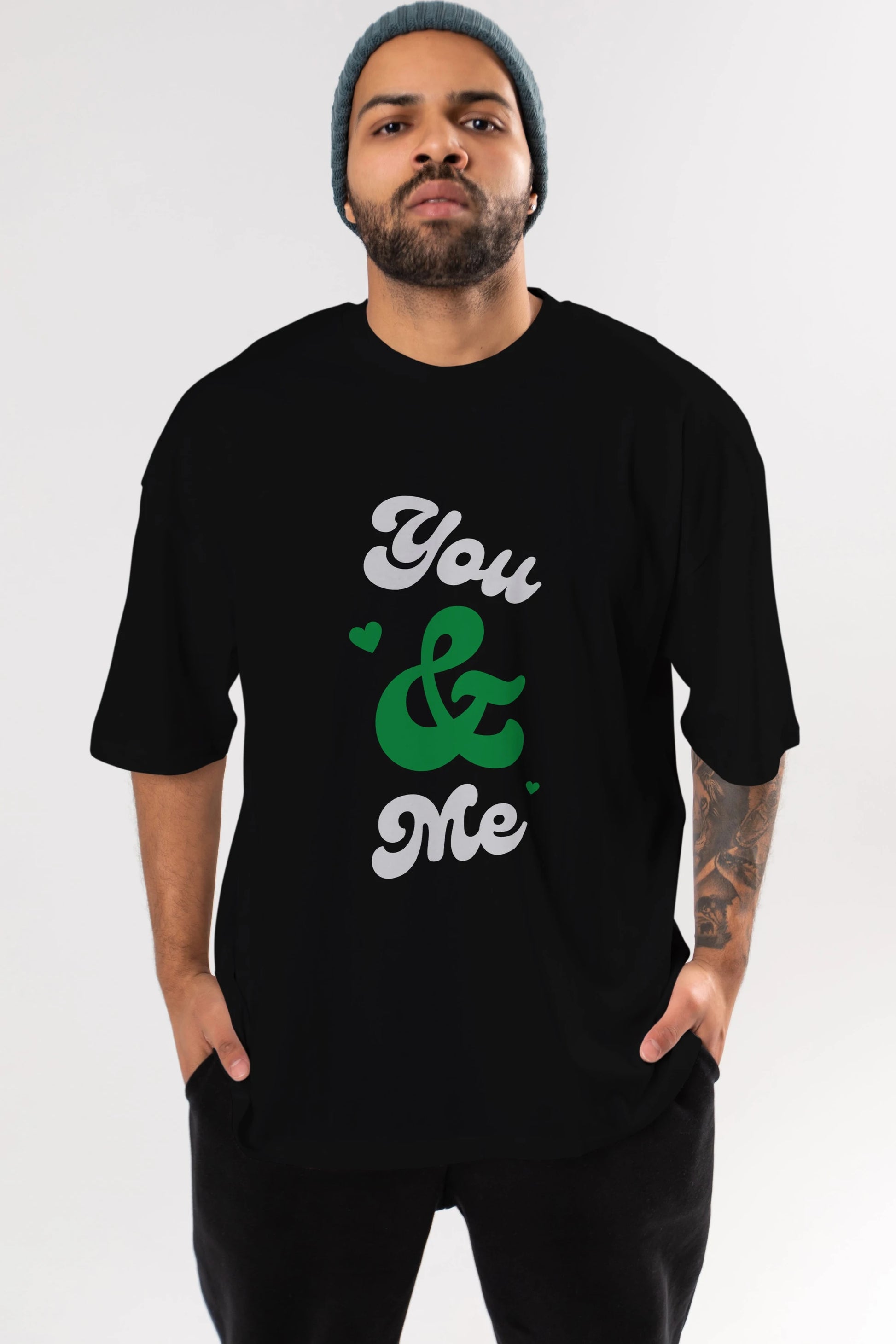 You and Me Yazılı Ön Baskılı Oversize t-shirt Erkek Kadın Unisex