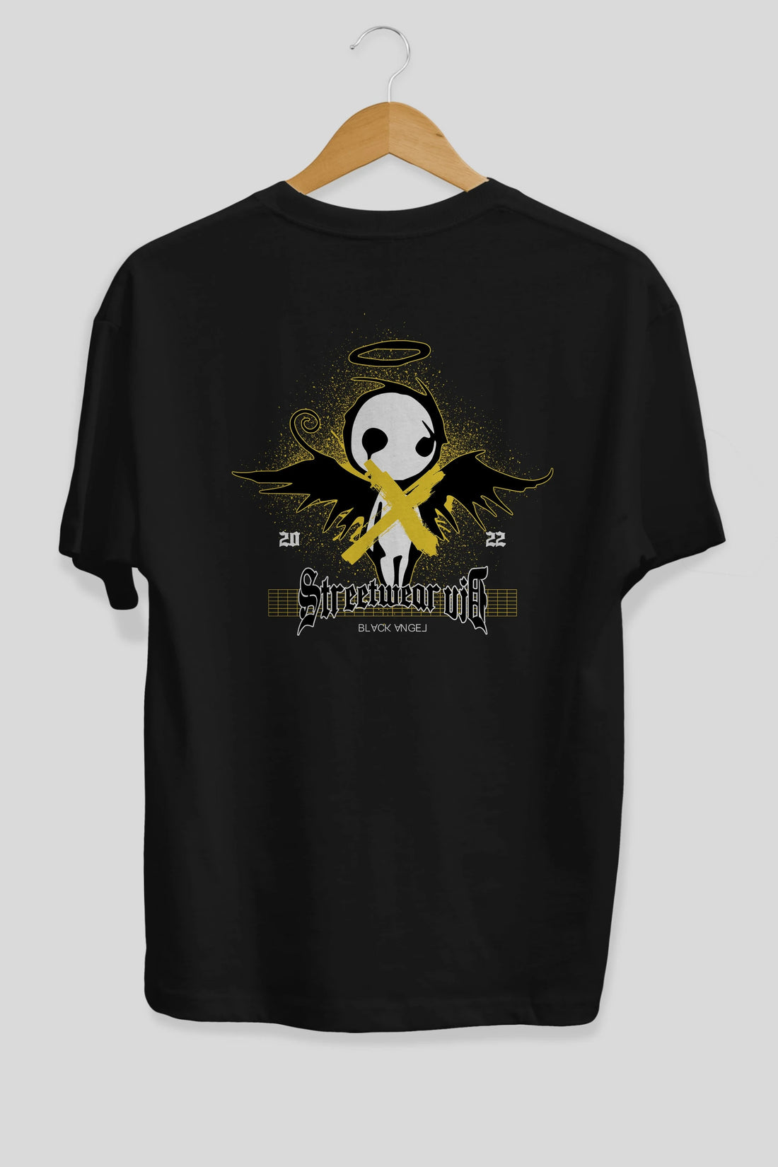 Black Angel Arka Baskılı Oversize t-shirt Erkek Kadın Unisex