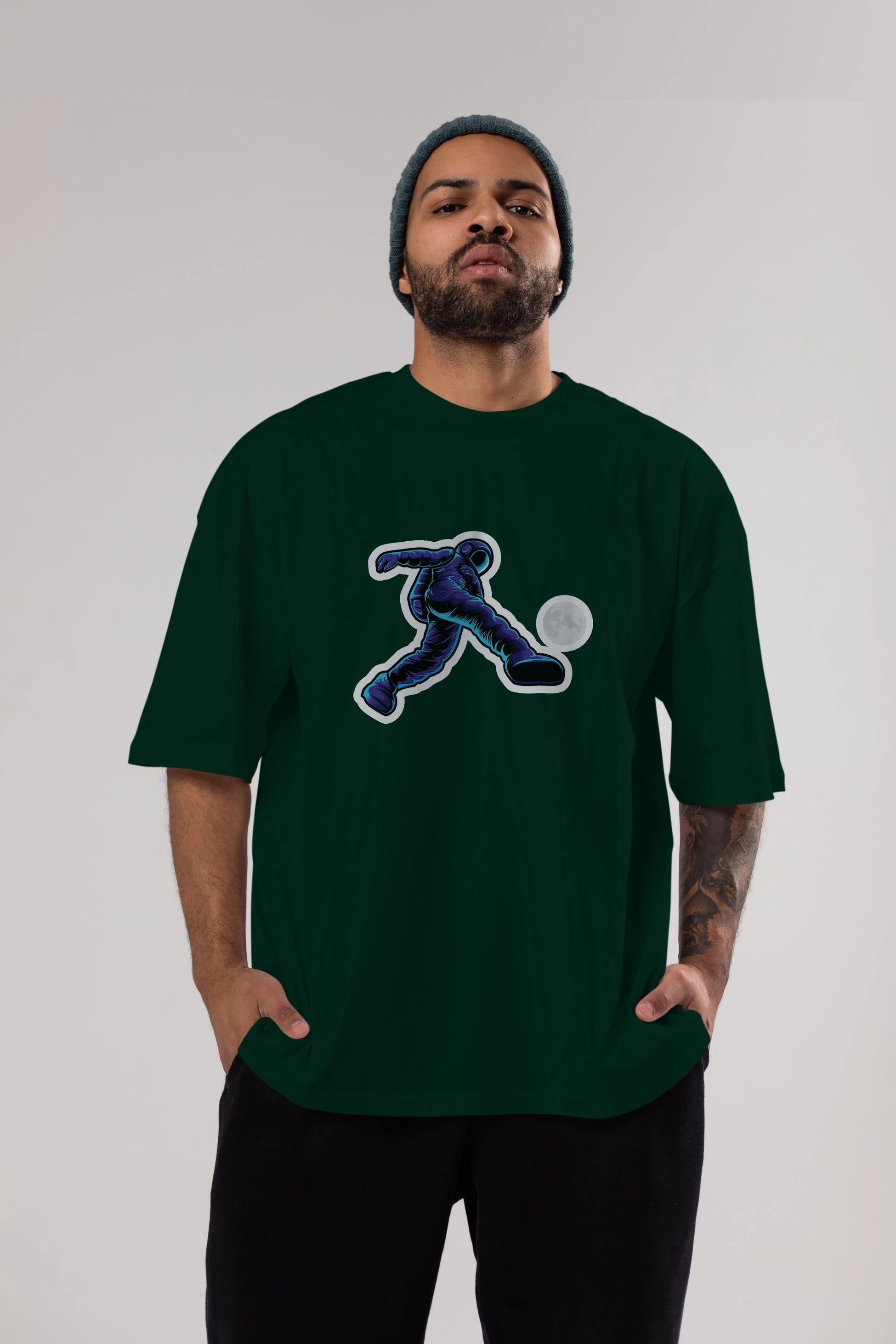 Astroball in Space Sticker Ön Baskılı Oversize t-shirt Erkek Kadın Unisex