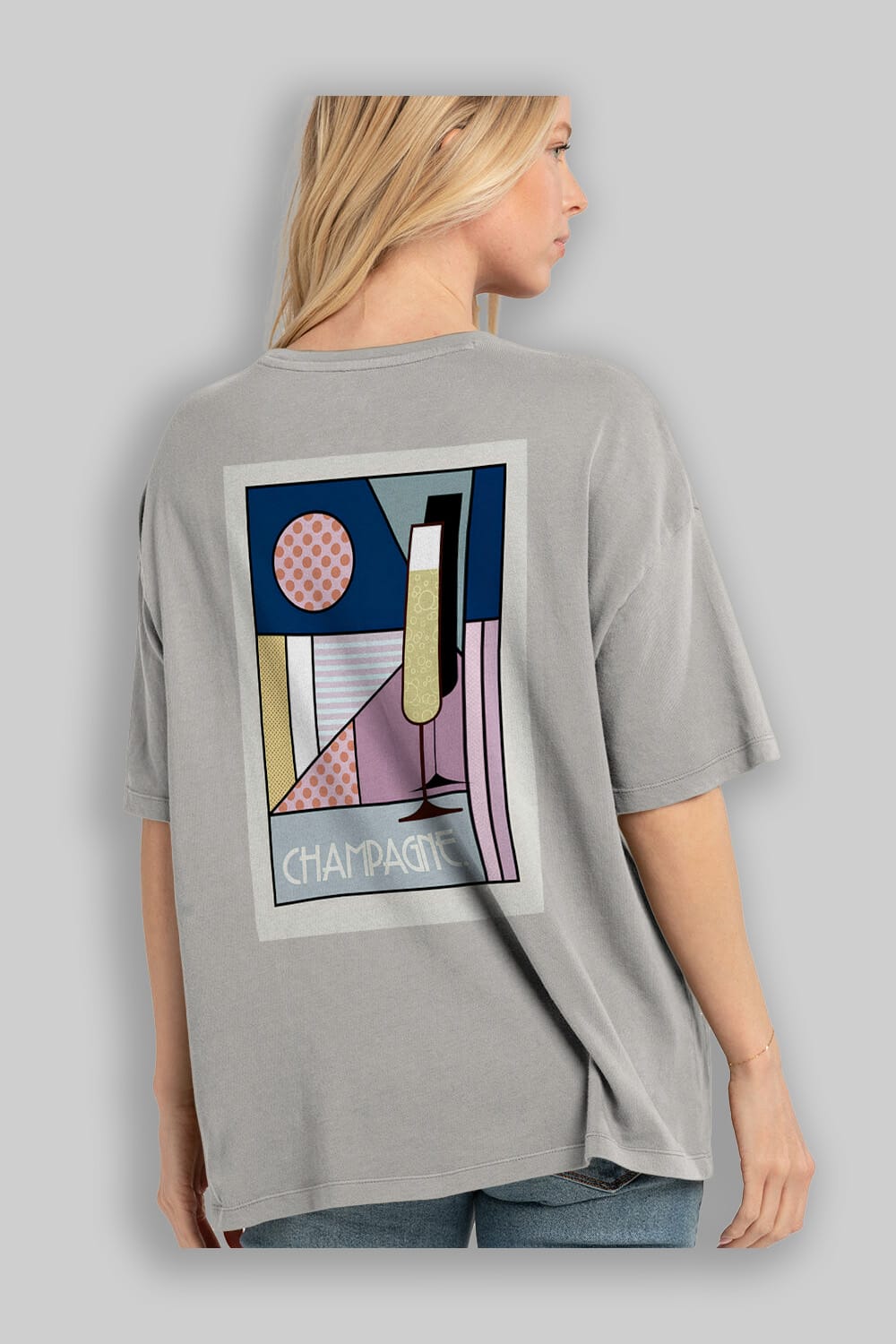 Champagne Arka Baskılı Oversize t-shirt Erkek Kadın Unisex %100 Pamuk Bisiklet Yaka tişort