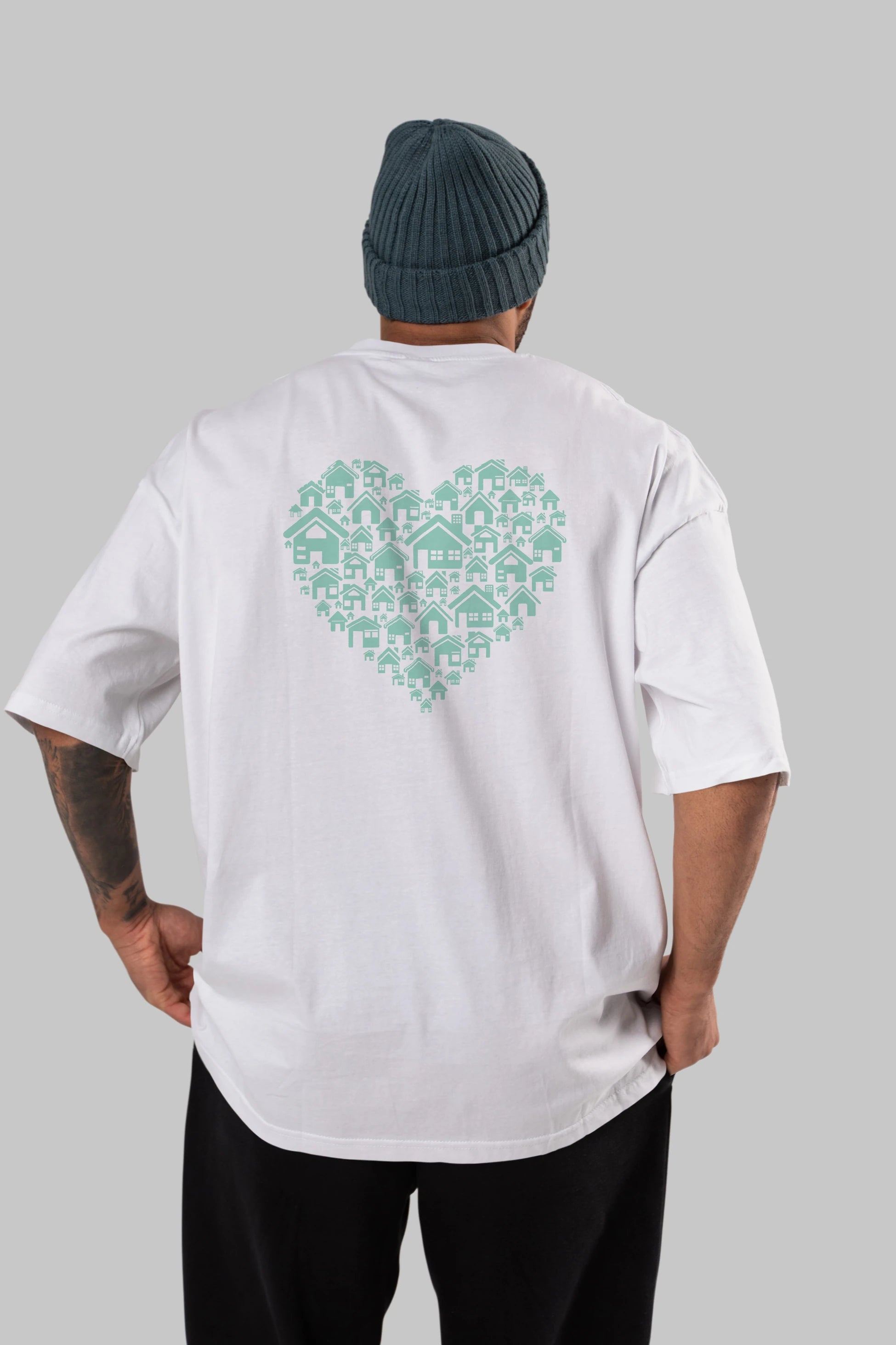 Home Heart Arka Baskılı Oversize t-shirt %100 pamuk Erkek Kadın Unisex