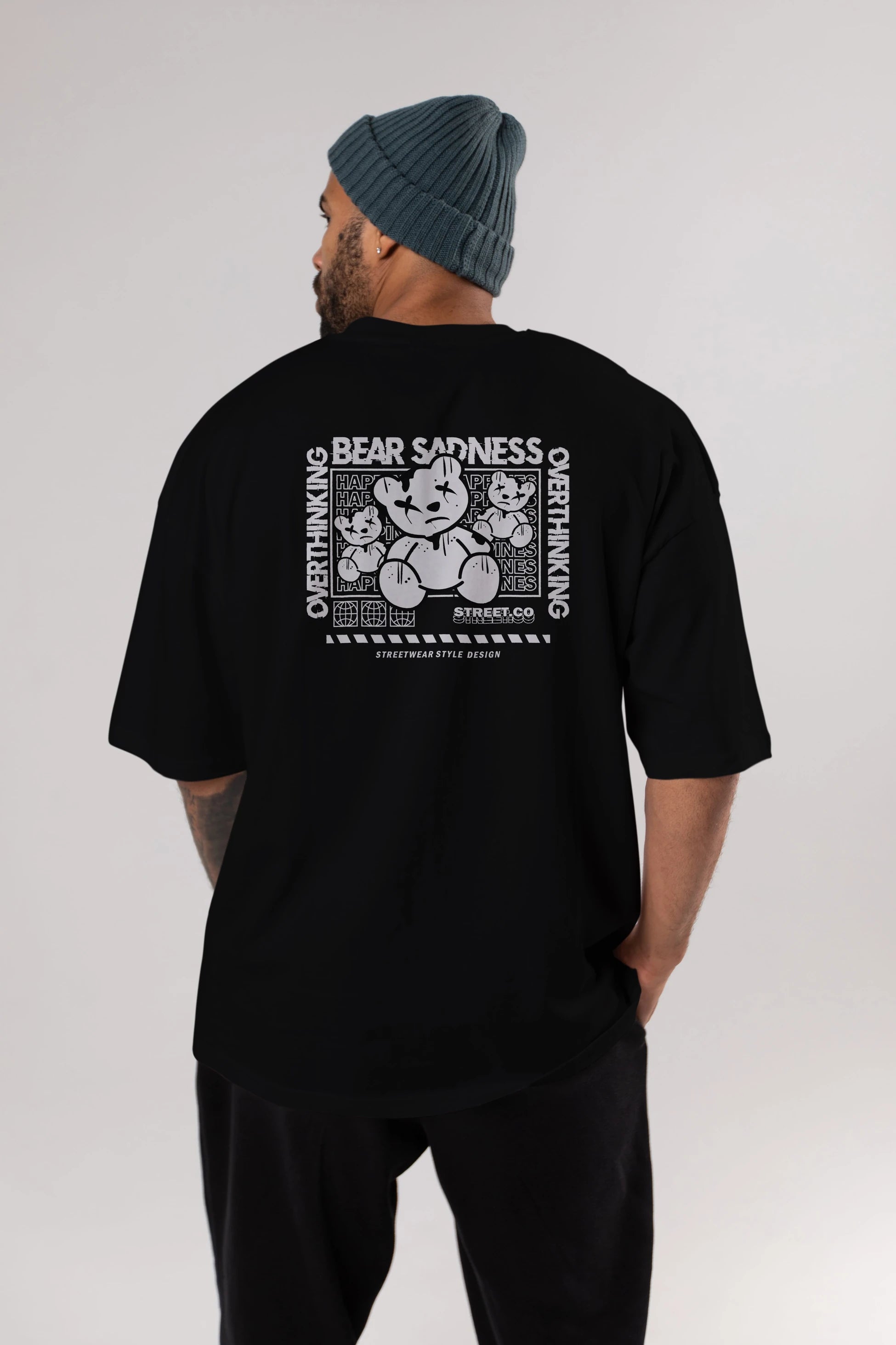 Bear Sadness 2 Arka Baskılı Oversize t-shirt Erkek Kadın Unisex
