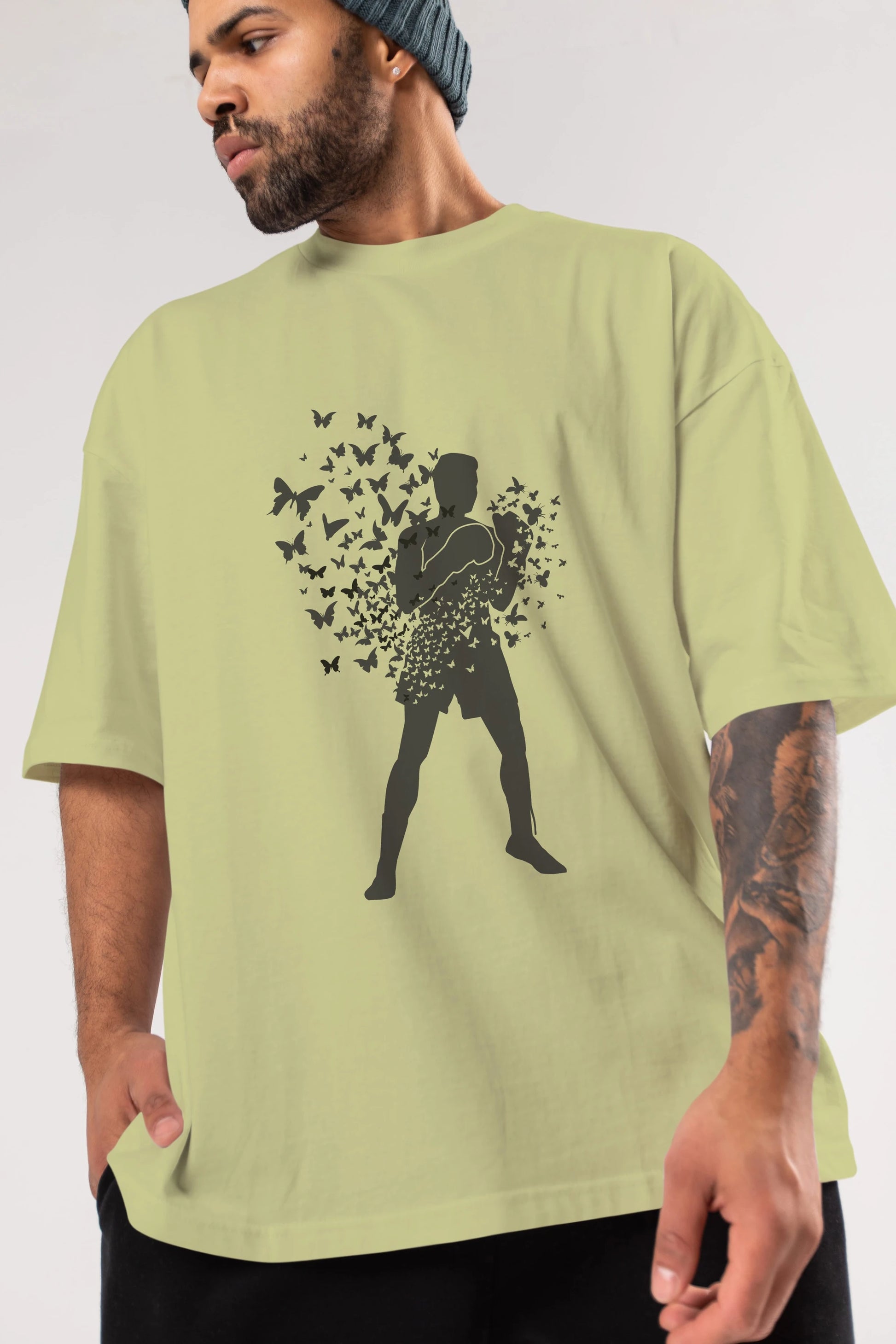 Float Like Butterfly Sting Like Bee Ön Baskılı Oversize t-shirt %100 pamuk Erkek Kadın Unisex