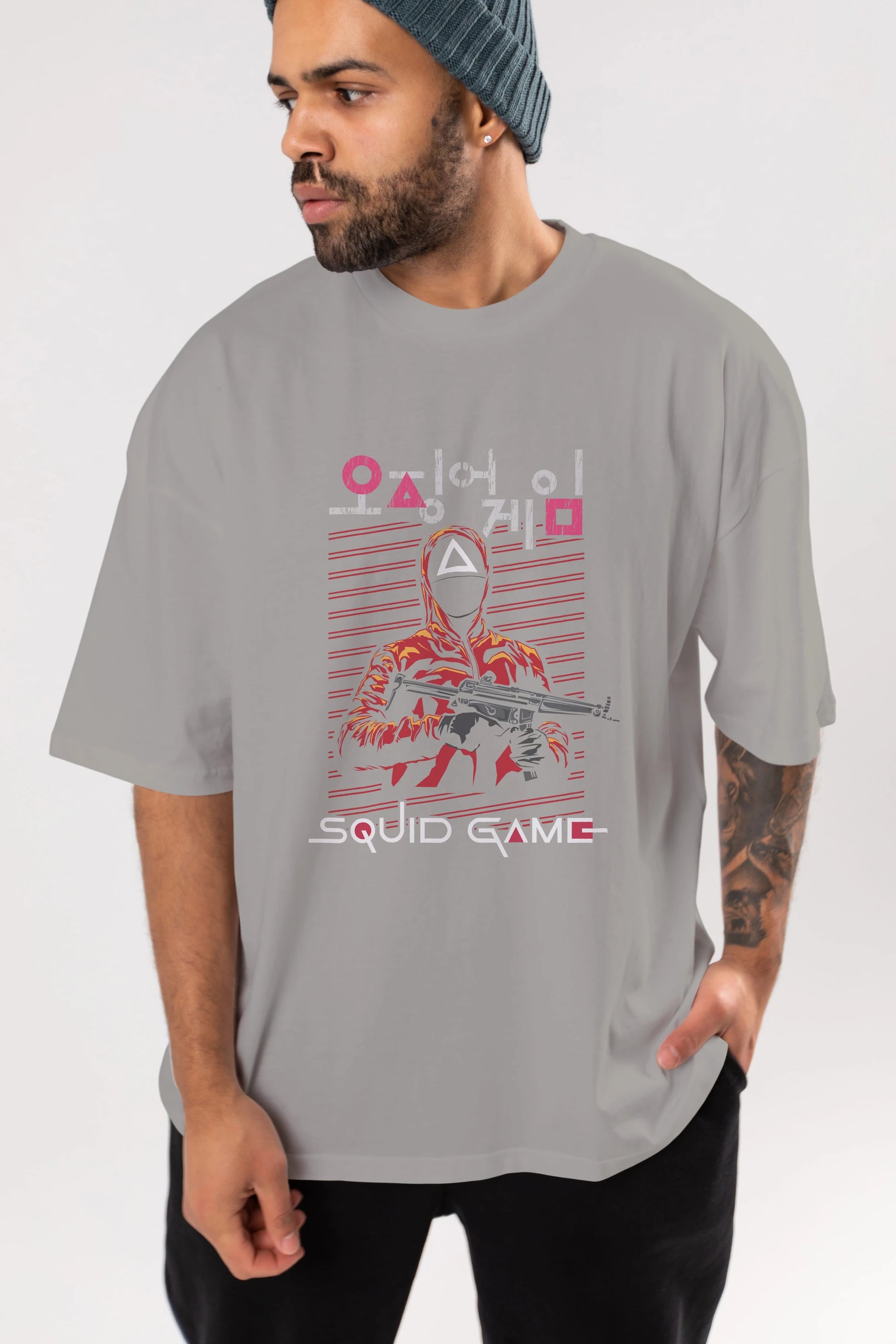 Squid Game (2) Ön Baskılı Oversize t-shirt Erkek Kadın Unisex %100 Pamuk Bisiklet Yaka tişort