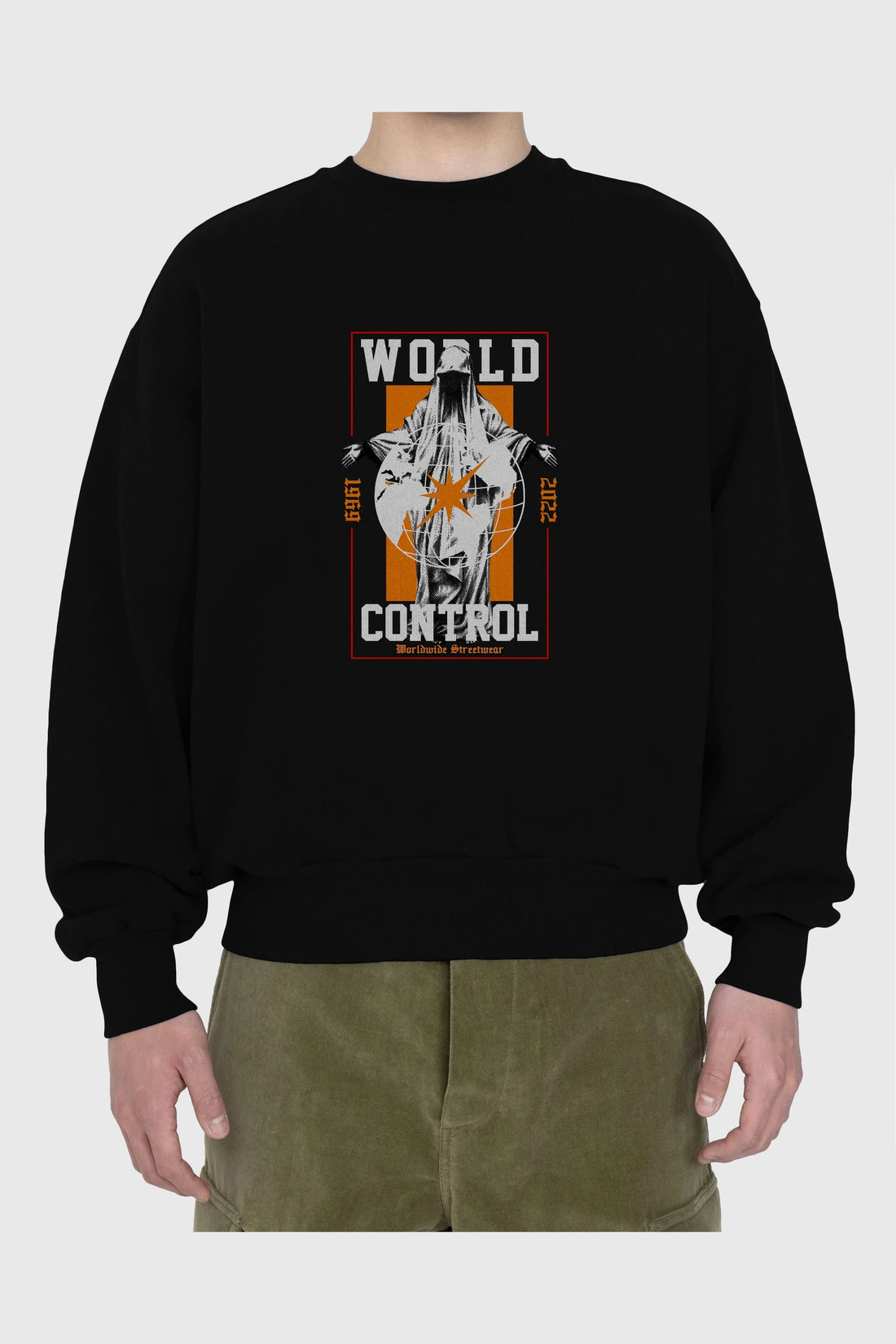 World Control Ön Baskılı Oversize Sweatshirt Erkek Kadın Unisex