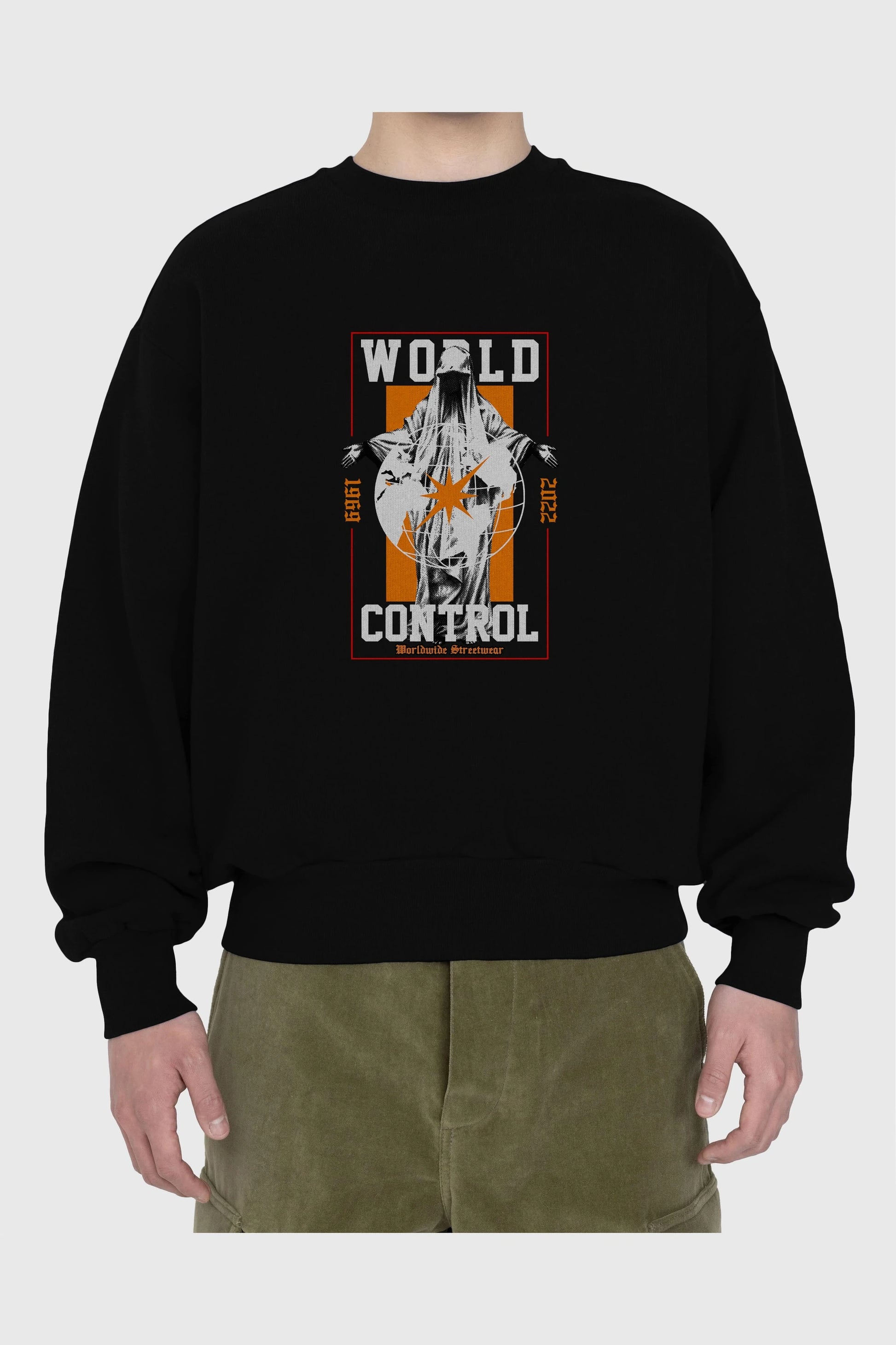World Control Ön Baskılı Oversize Sweatshirt Erkek Kadın Unisex