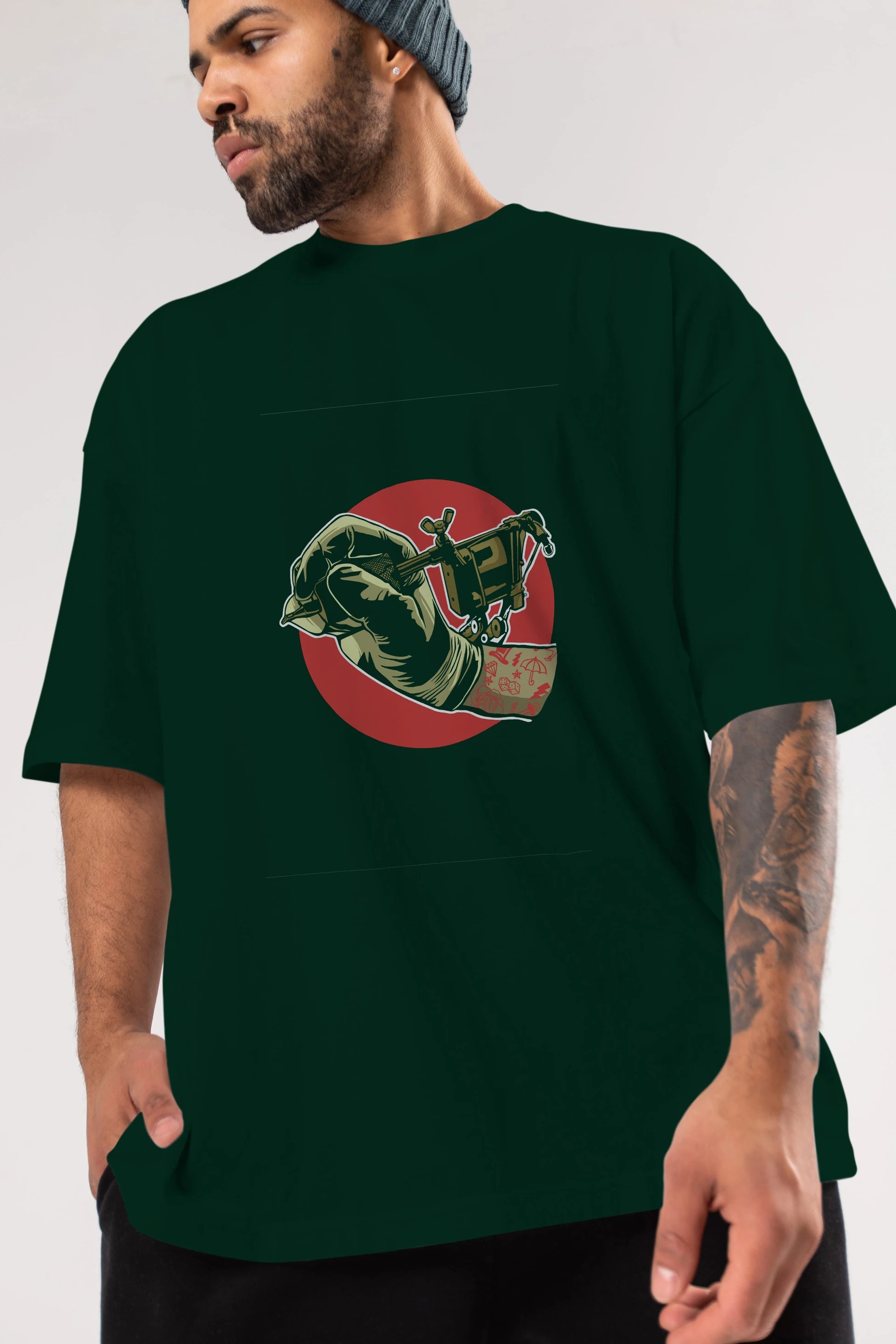 Tattoo Machine ] Ön Baskılı Oversize t-shirt Erkek Kadın Unisex %100 Pamuk tişort