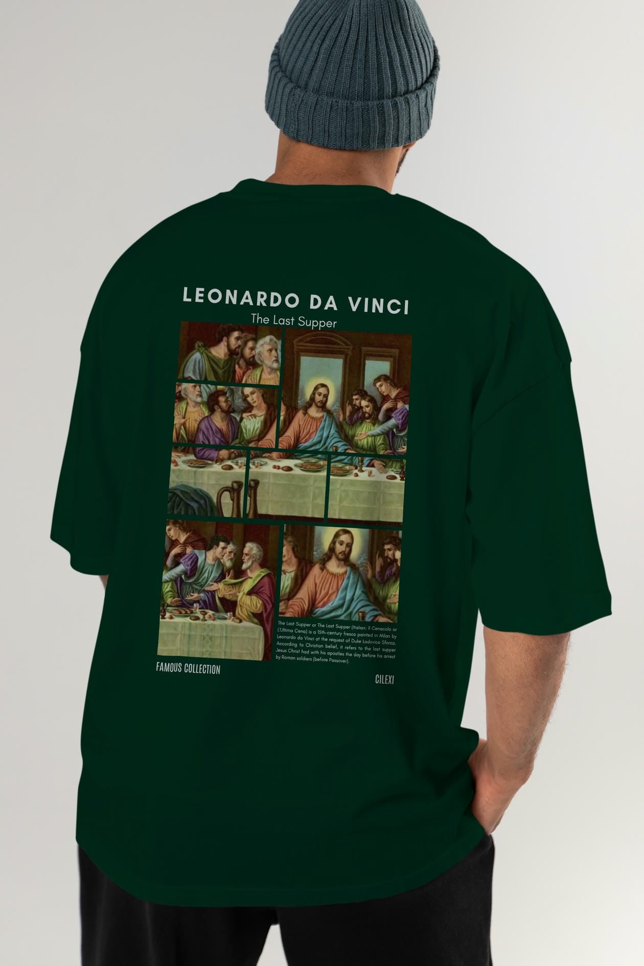 Leonardo Da Vinci Arka Baskılı Oversize t-shirt Erkek Kadın Bisiklet Yaka Pamuk tişort