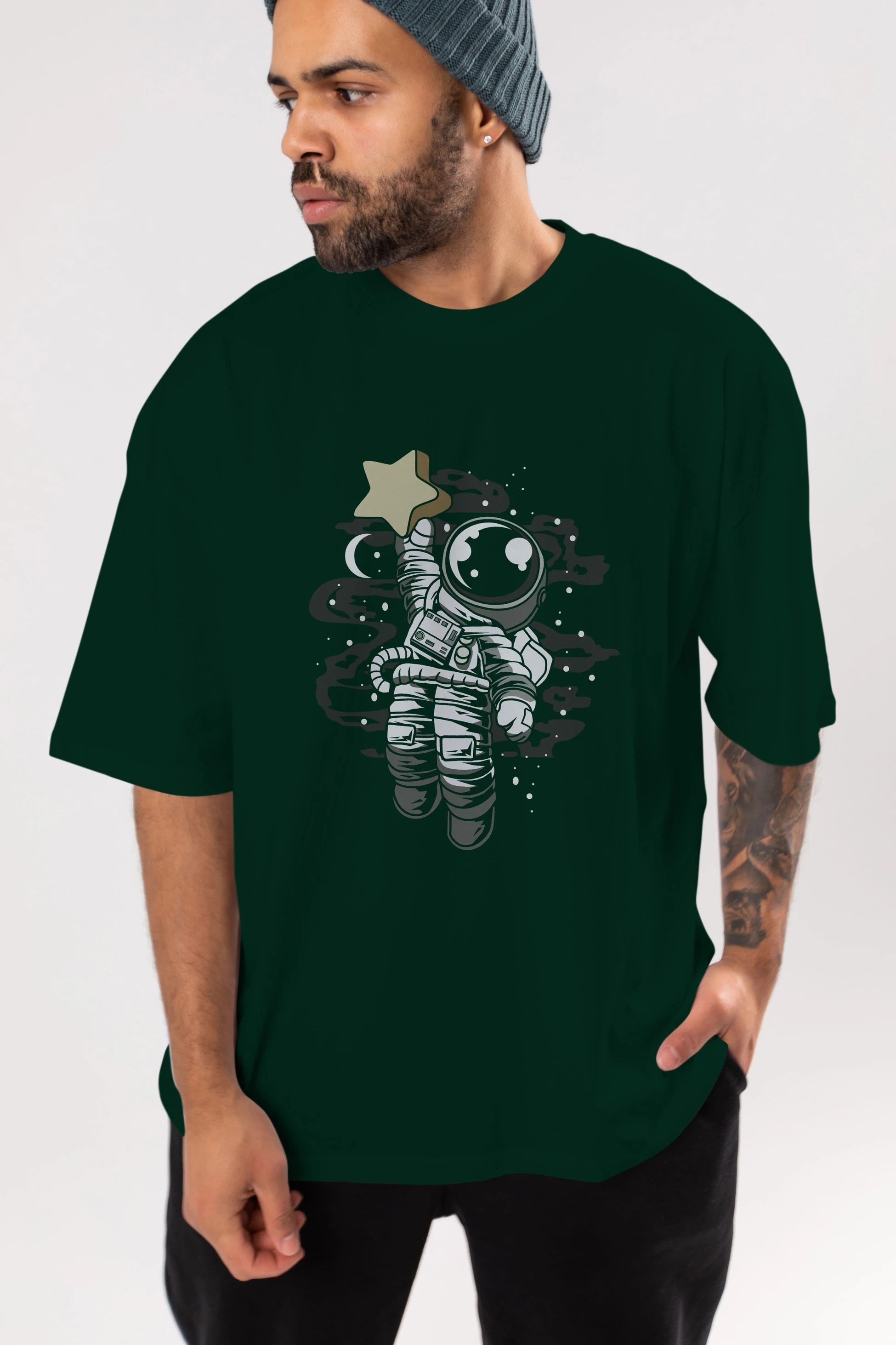 Astronaut Reach The Star Ön Baskılı Oversize t-shirt Erkek Kadın Unisex