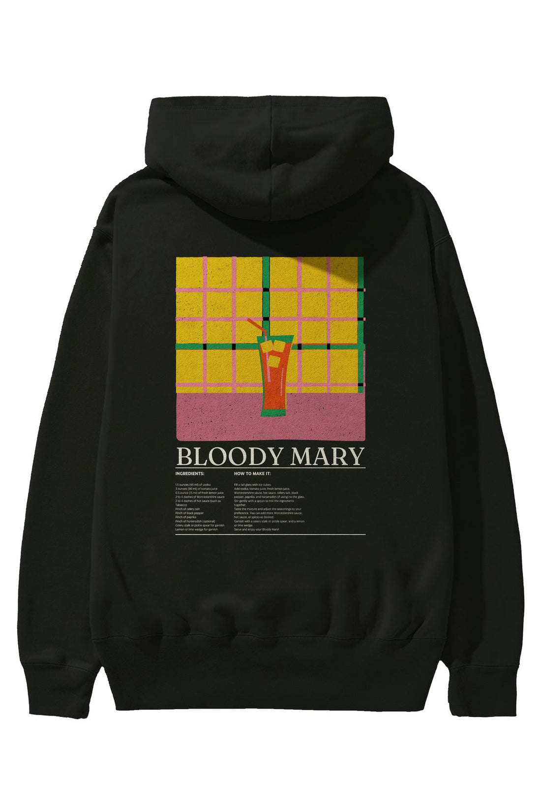 Bloody Mary Kokteyl Arka Baskılı Hoodie Oversize Kapüşonlu Sweatshirt Erkek Kadın