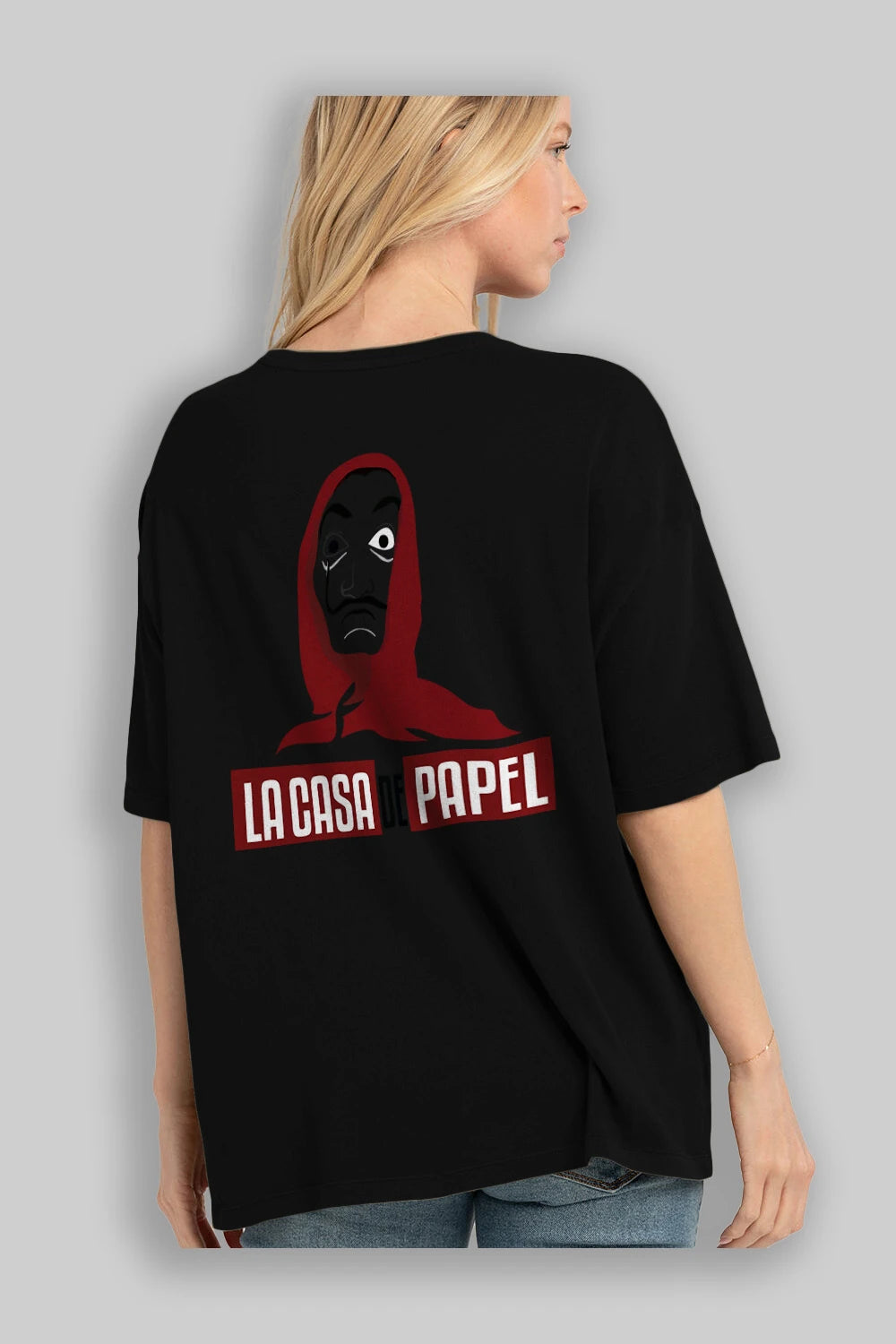 La Casa De Papel (1) Arka Baskılı Oversize t-shirt Erkek Kadın Unisex %100 Pamuk Bisiklet Yaka tişort
