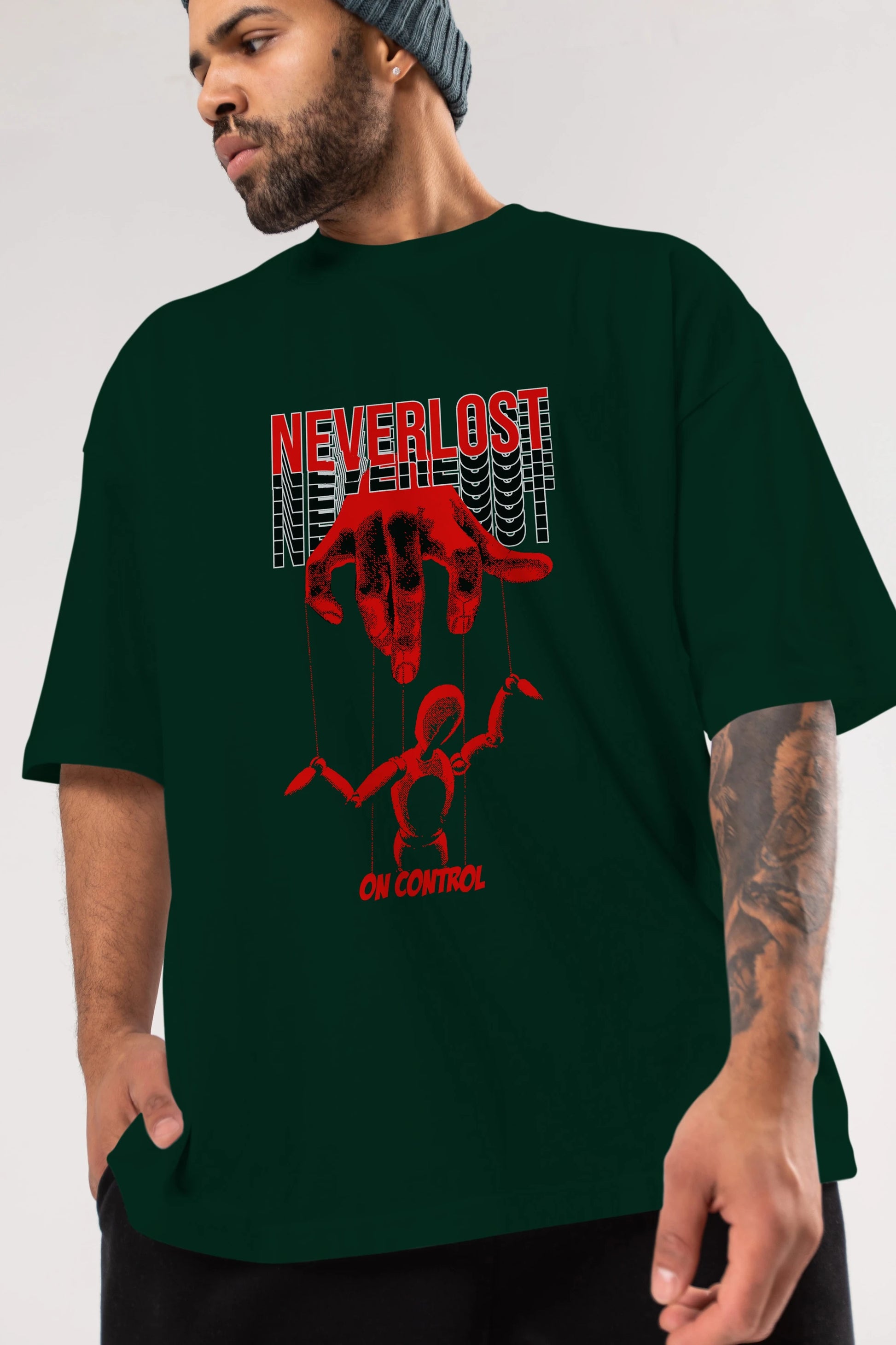 Neverlost on Control Ön Baskılı Oversize t-shirt Erkek Kadın Unisex