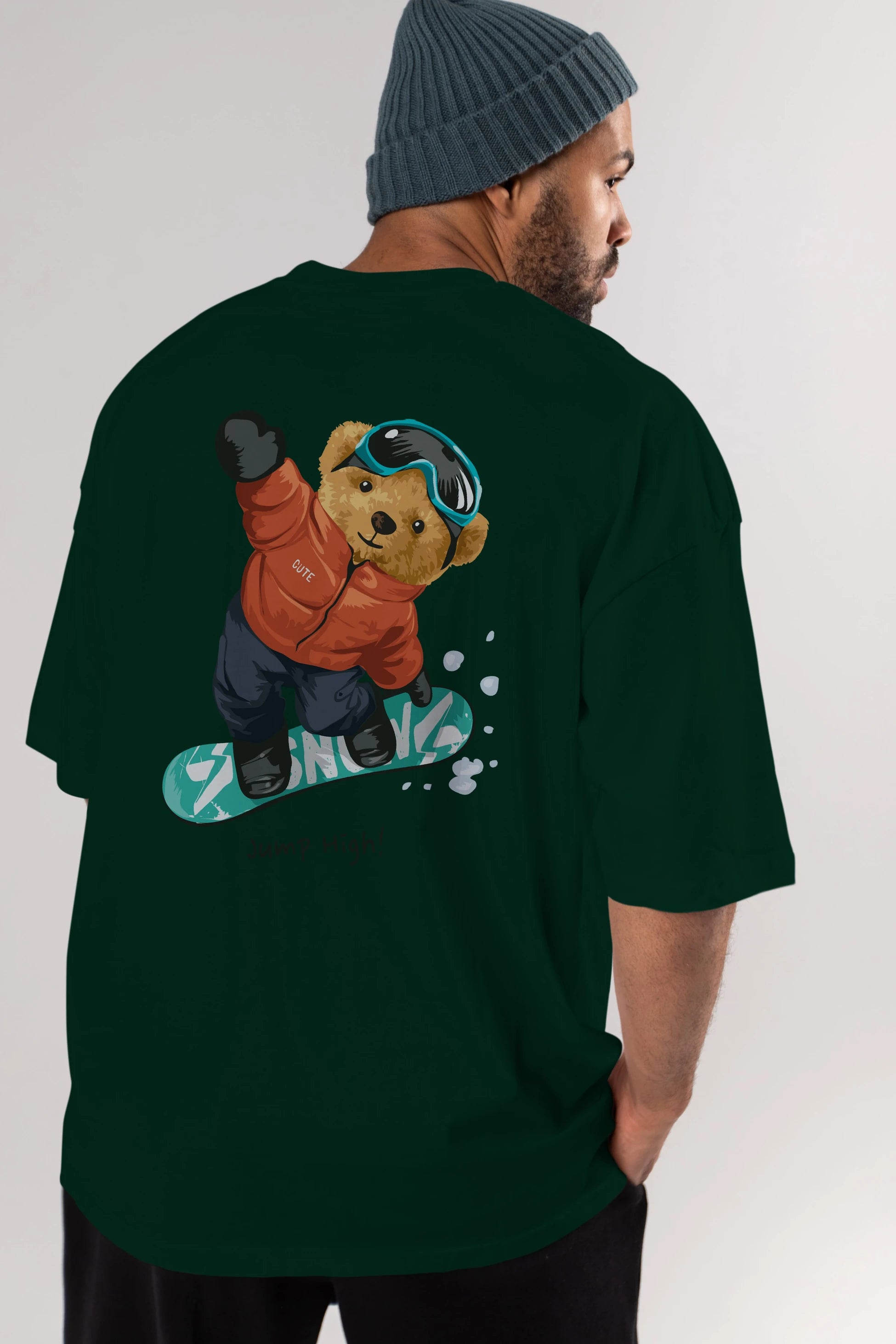 Teddy Bear Jump High Arka Baskılı Oversize t-shirt Erkek Kadın Unisex %100 Pamuk