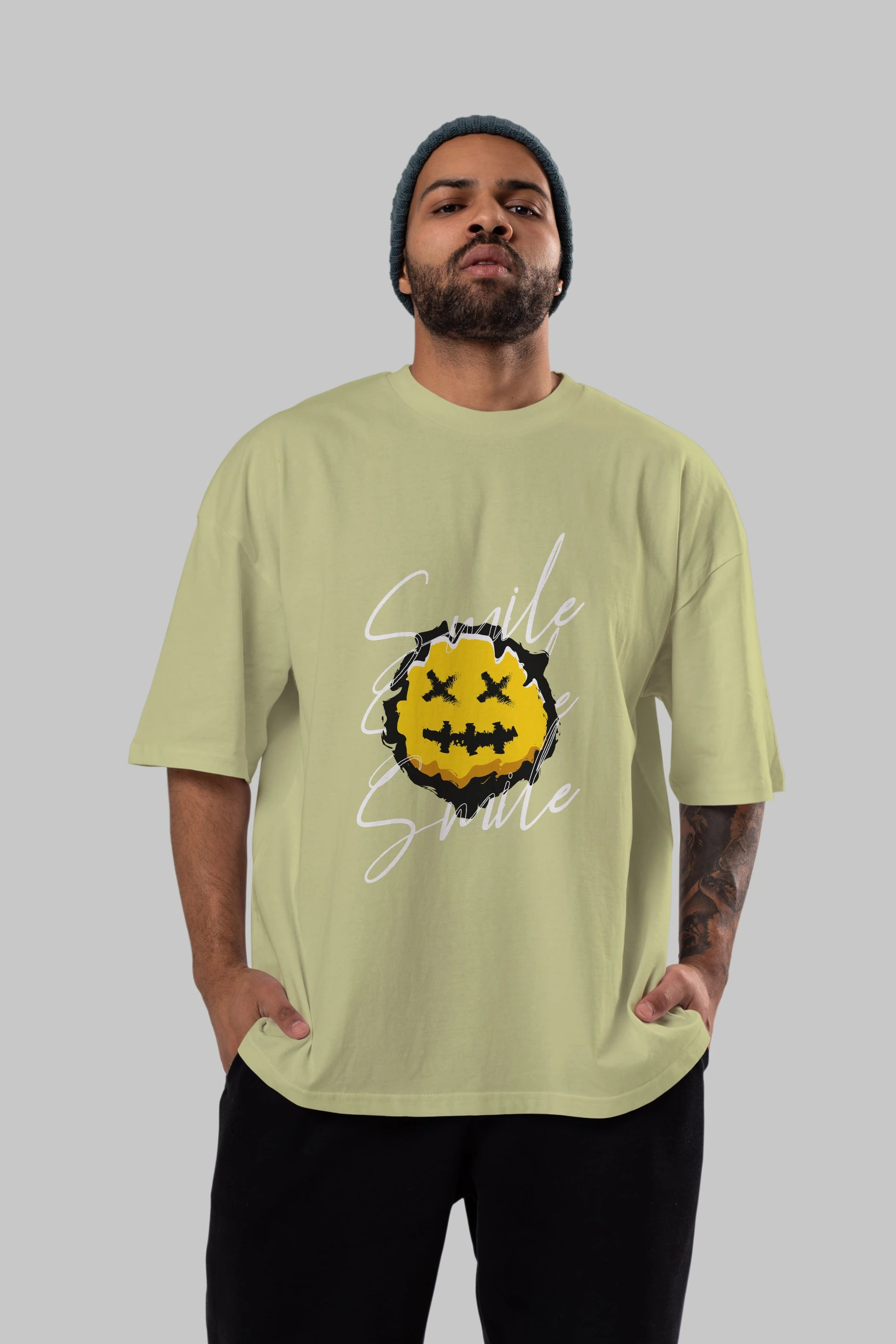 Smile Emoji Ön Baskılı Oversize t-shirt Erkek Kadın Unisex