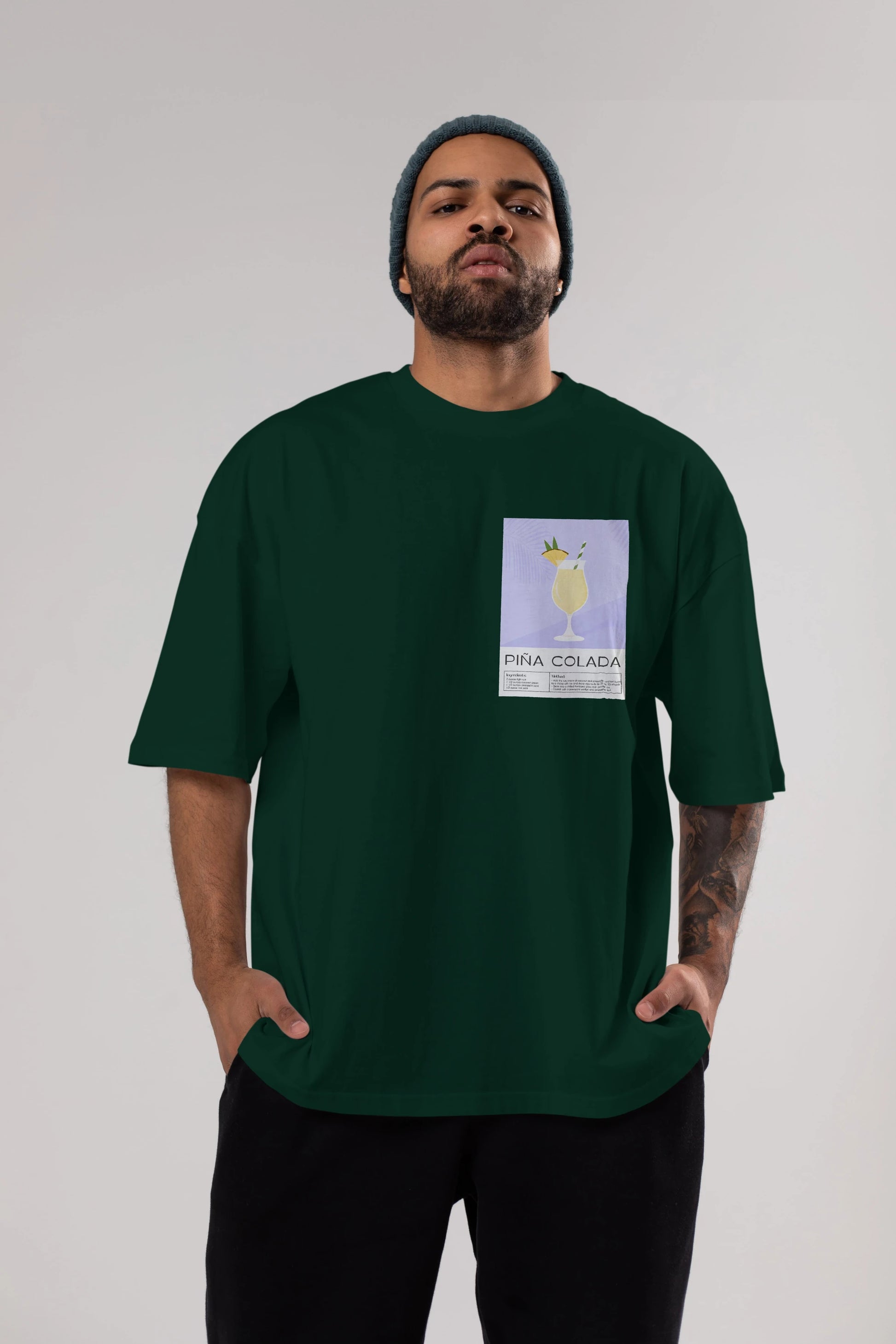 PIna Colada 6 Ön Sol Baskılı Oversize t-shirt Erkek Kadın Unisex %100 Pamuk Bisiklet Yaka tişort