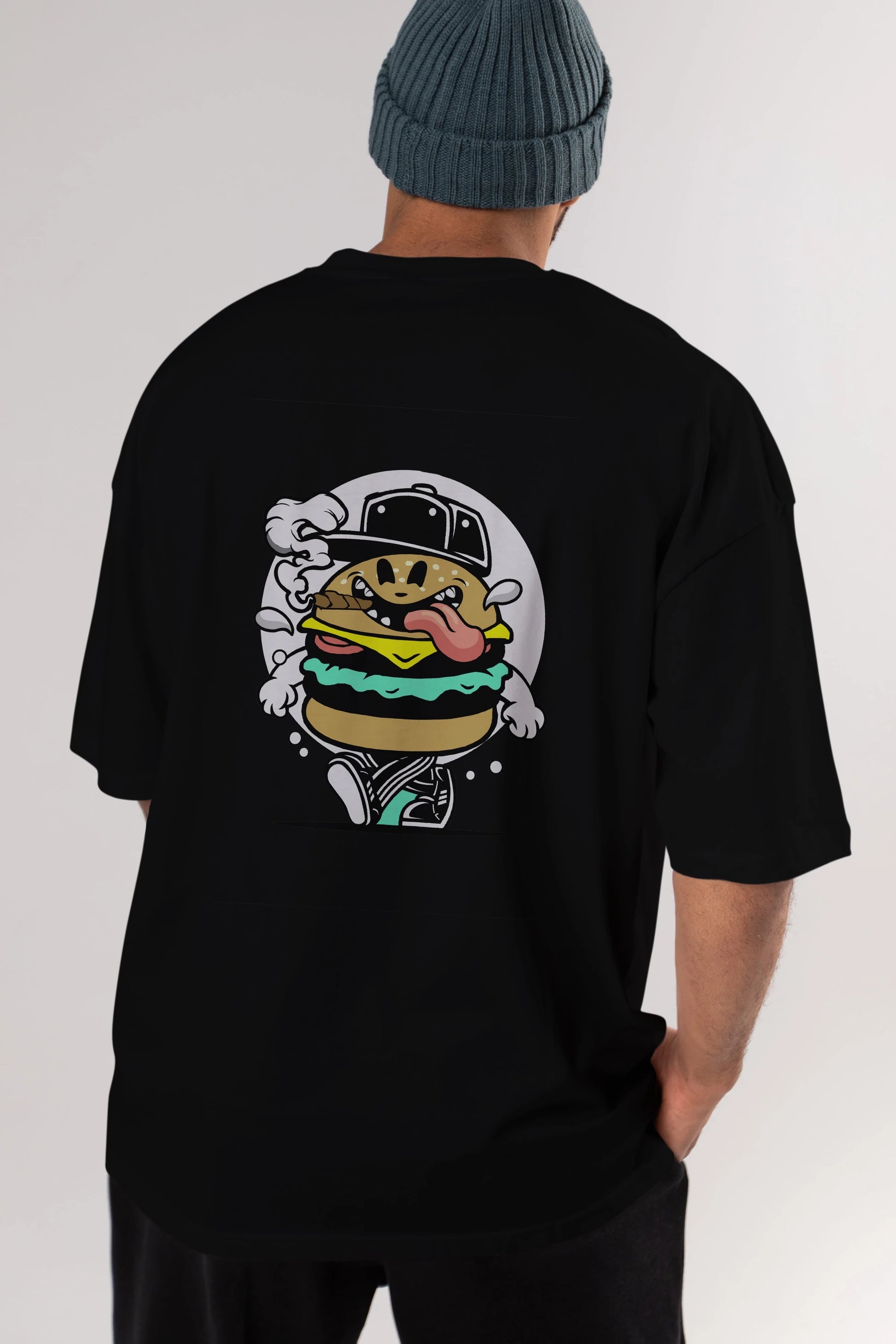 Burger Guy Arka Baskılı Oversize t-shirt Erkek Kadın Unisex %100 Pamuk tişort