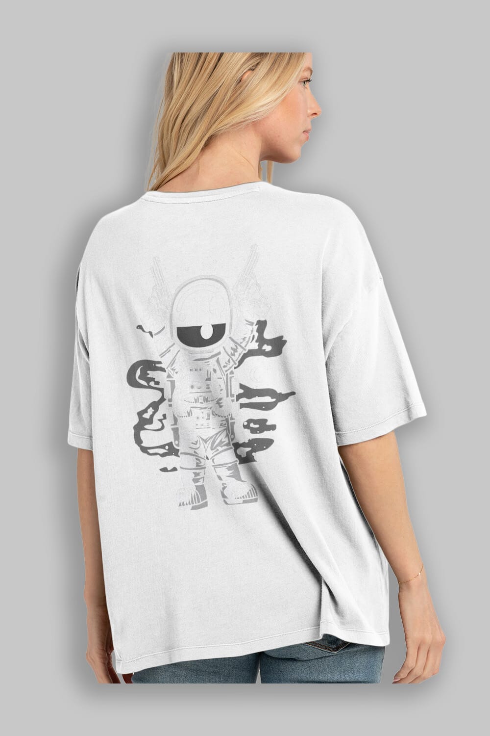 Astronaut Gun Arka Baskılı Oversize t-shirt Erkek Kadın Unisex