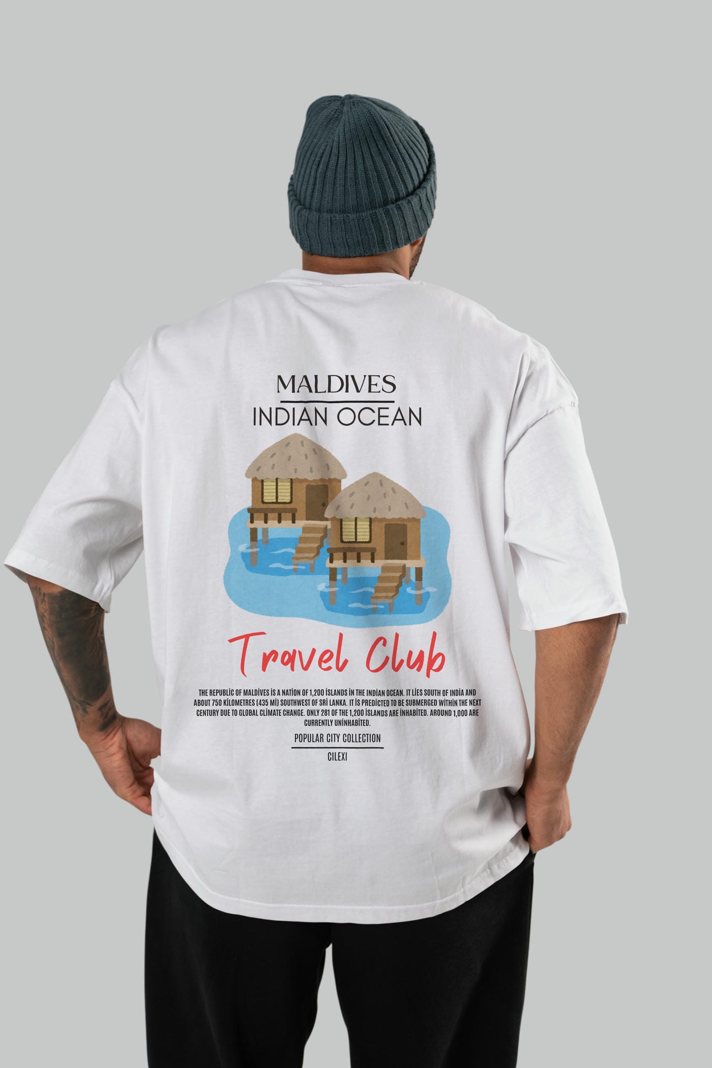 Maldives İndian Ocean Arka Baskılı Oversize t-shirt Erkek Kadın Pamuk Bisiklet Yaka tişort
