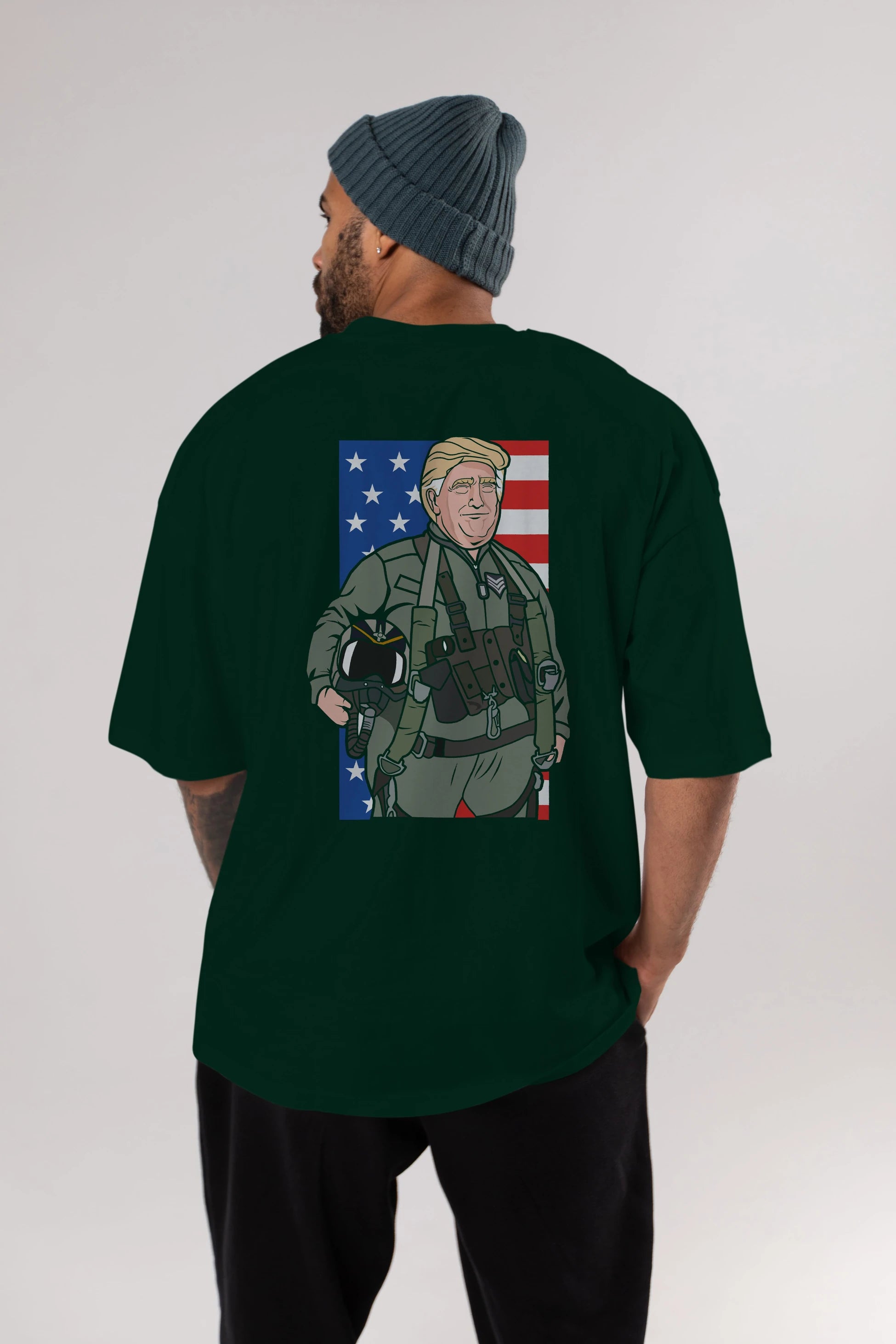 Trump Jetplane Pilot Arka Baskılı Oversize t-shirt Erkek Kadın Unisex %100 Pamuk tişort