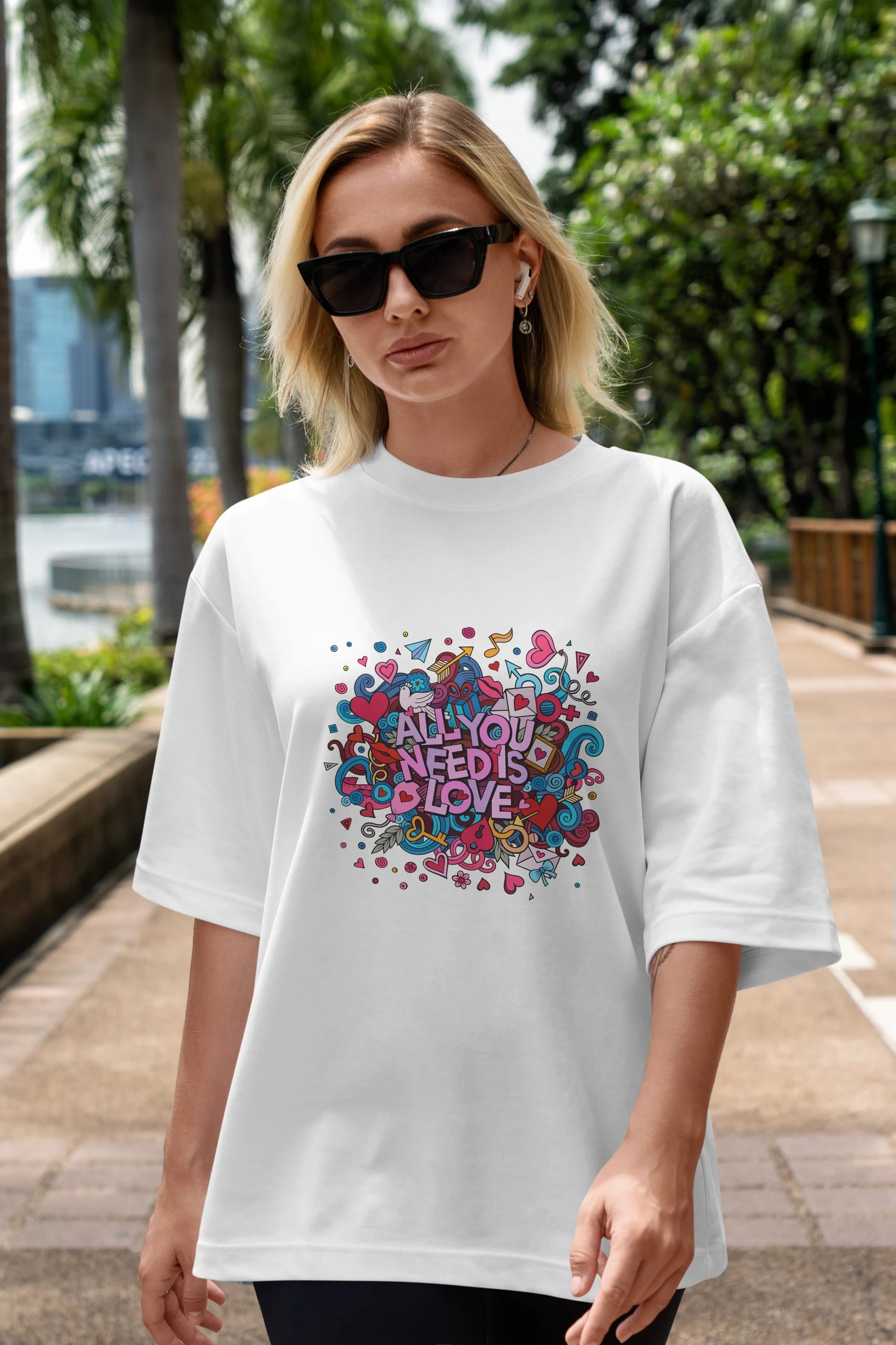 Cute Fun Colorful Heart Art Love Ön Baskılı Oversize t-shirt Erkek Kadın Unisex