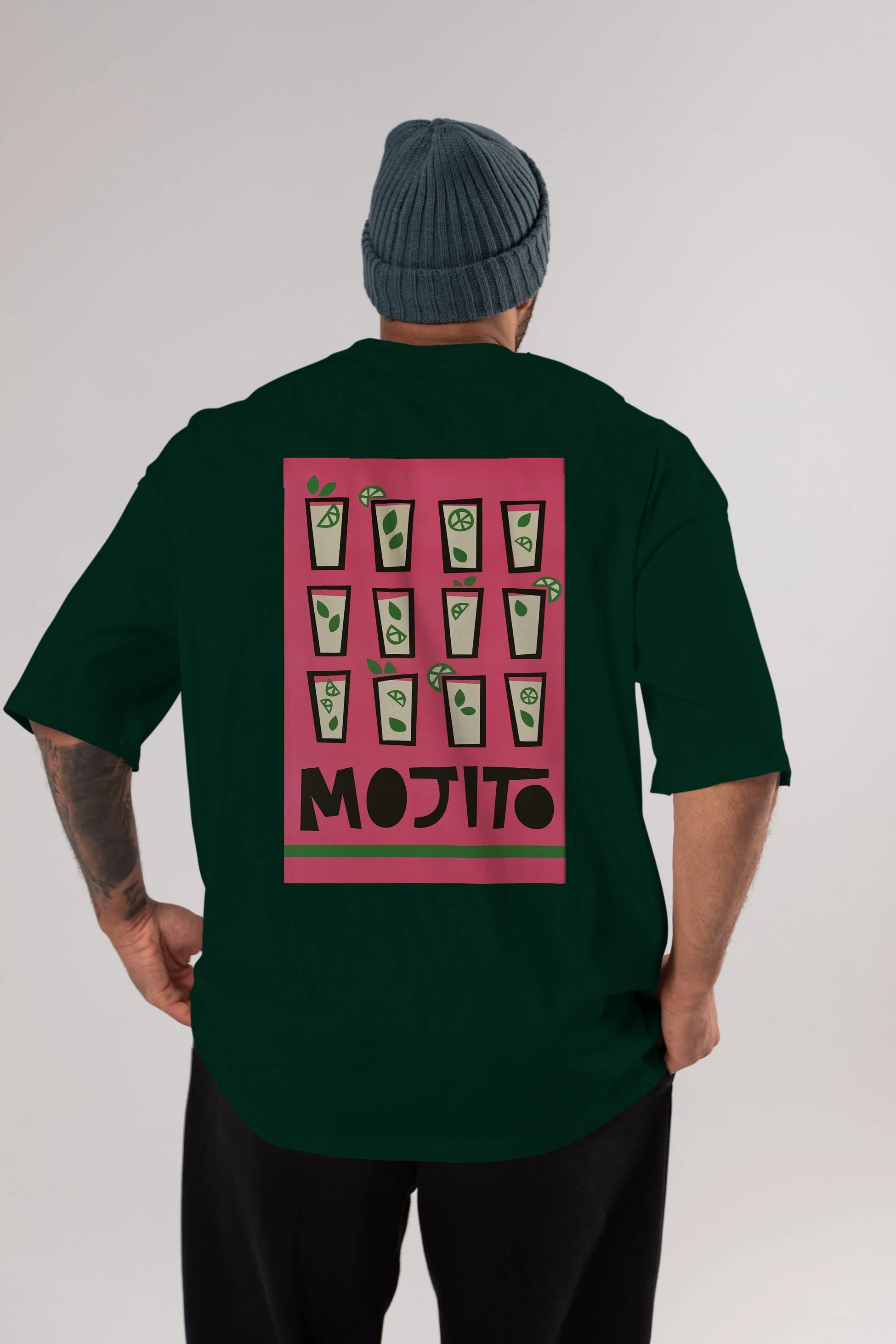 Mojito Arka Baskılı Oversize t-shirt Erkek Kadın Unisex %100 Pamuk Bisiklet Yaka tişort