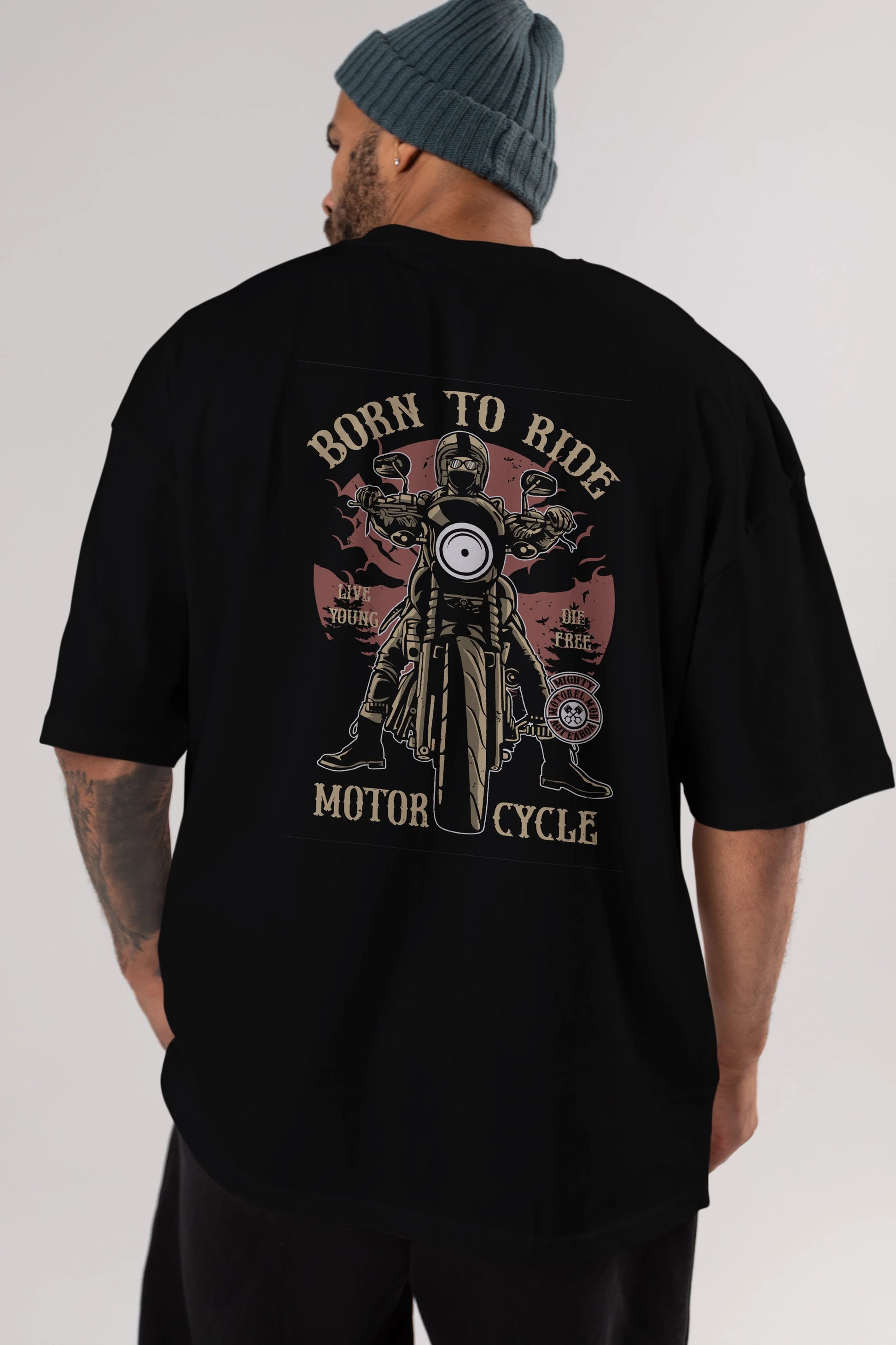 Born To Ride Arka Baskılı Oversize t-shirt Erkek Kadın Unisex %100 Pamuk