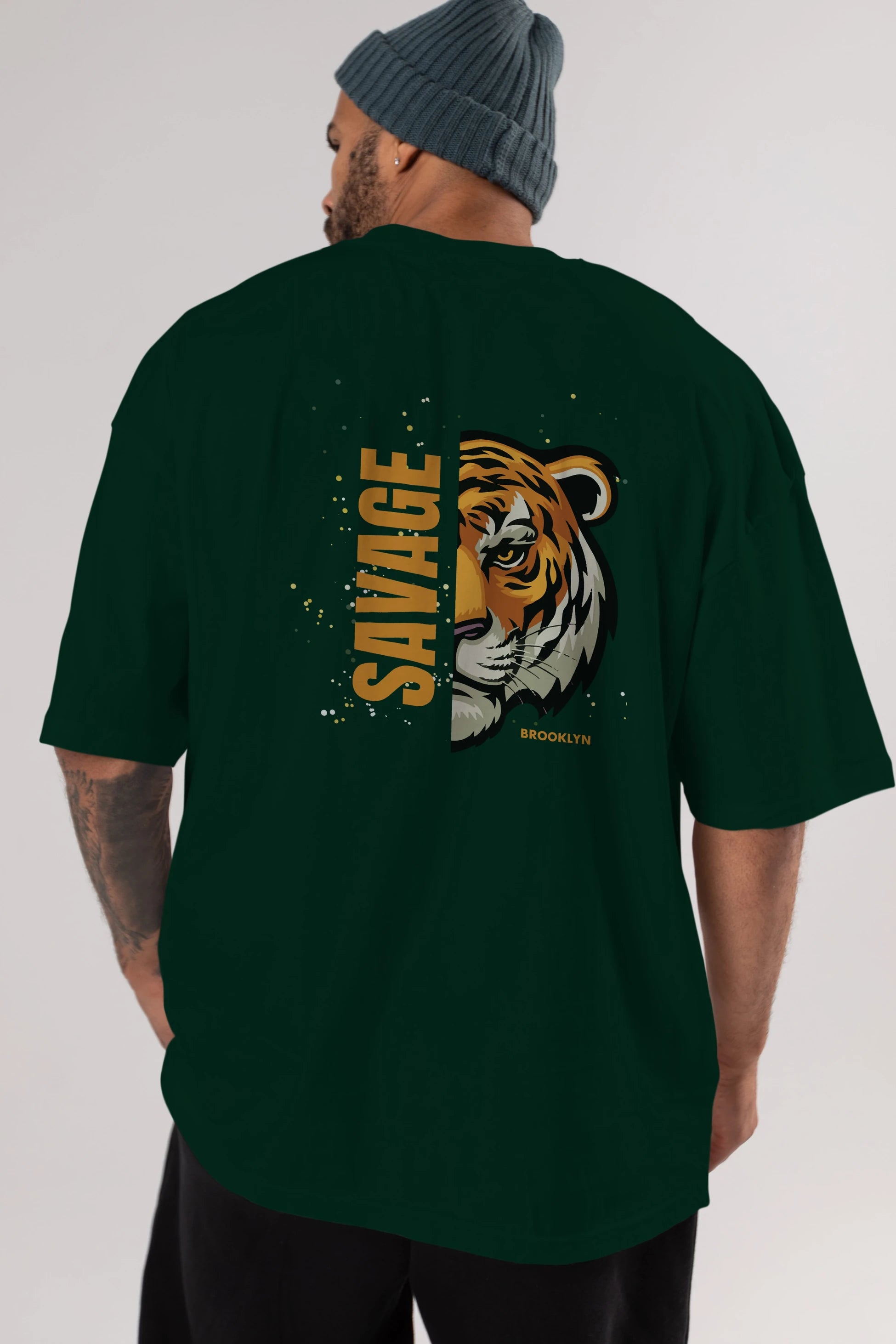 Savage Brooklyn Yazılı Arka Baskılı Oversize t-shirt Erkek Kadın Unisex