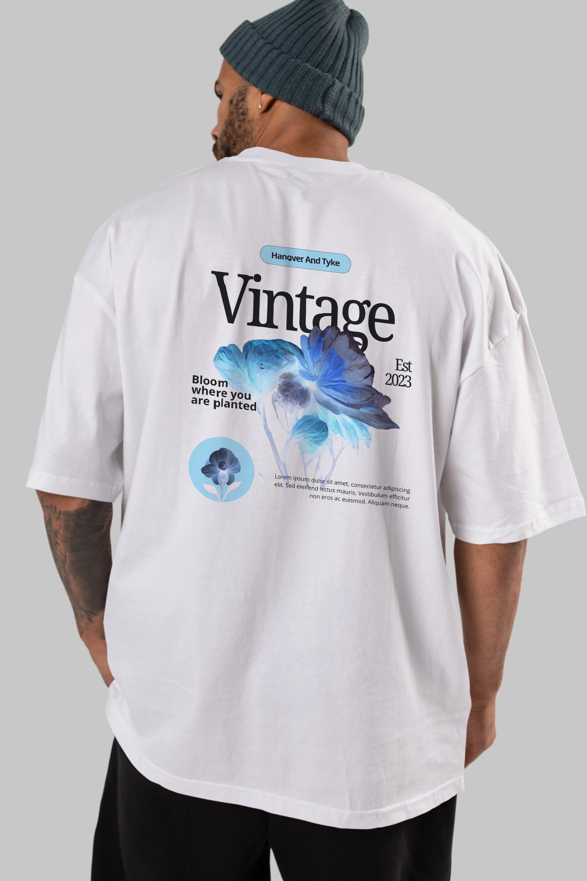 Vintage Çiçek Arka Baskılı Oversize t-shirt Erkek Kadın Unisex