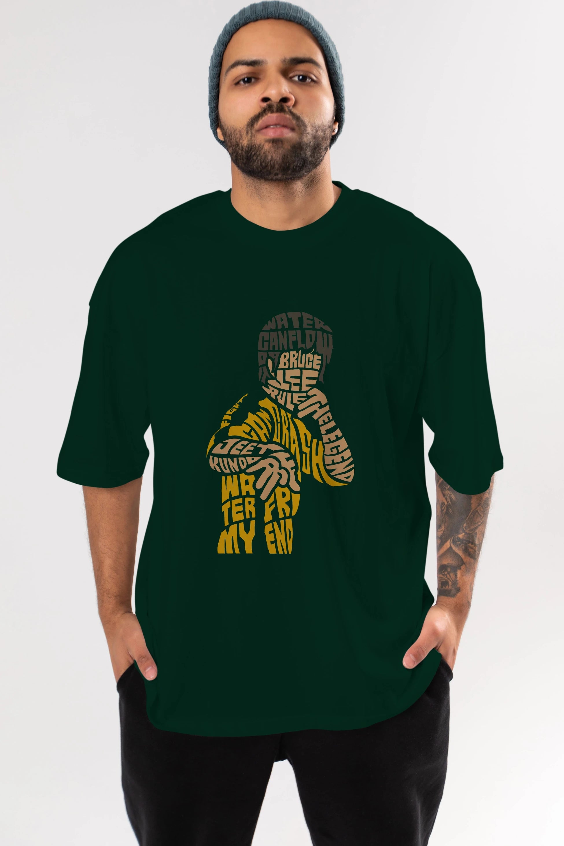 Bruce Lee Ön Baskılı Oversize t-shirt %100 pamuk Erkek Kadın Unisex