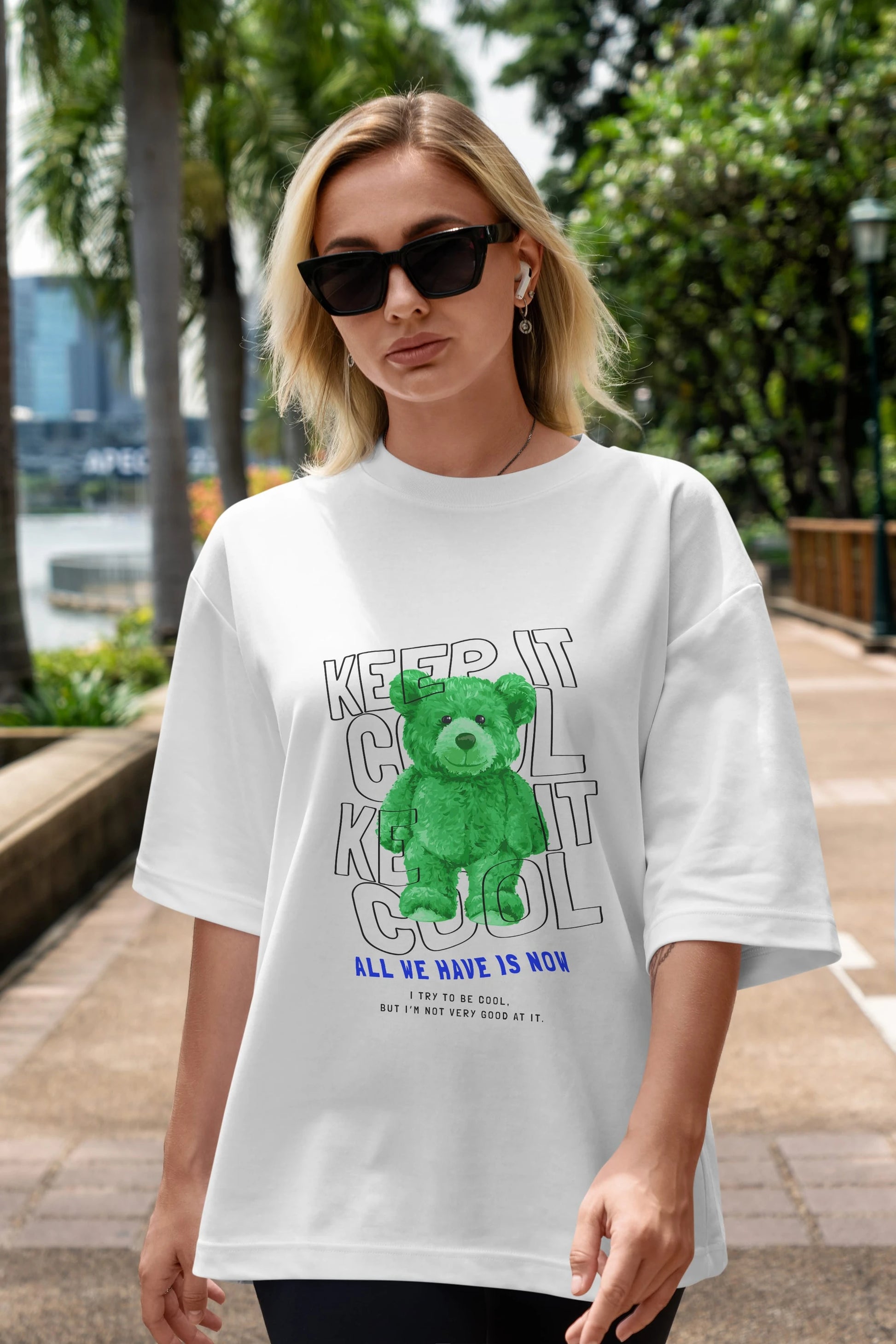 Keep it Cool Bear Ön Baskılı Oversize t-shirt Erkek Kadın Unisex