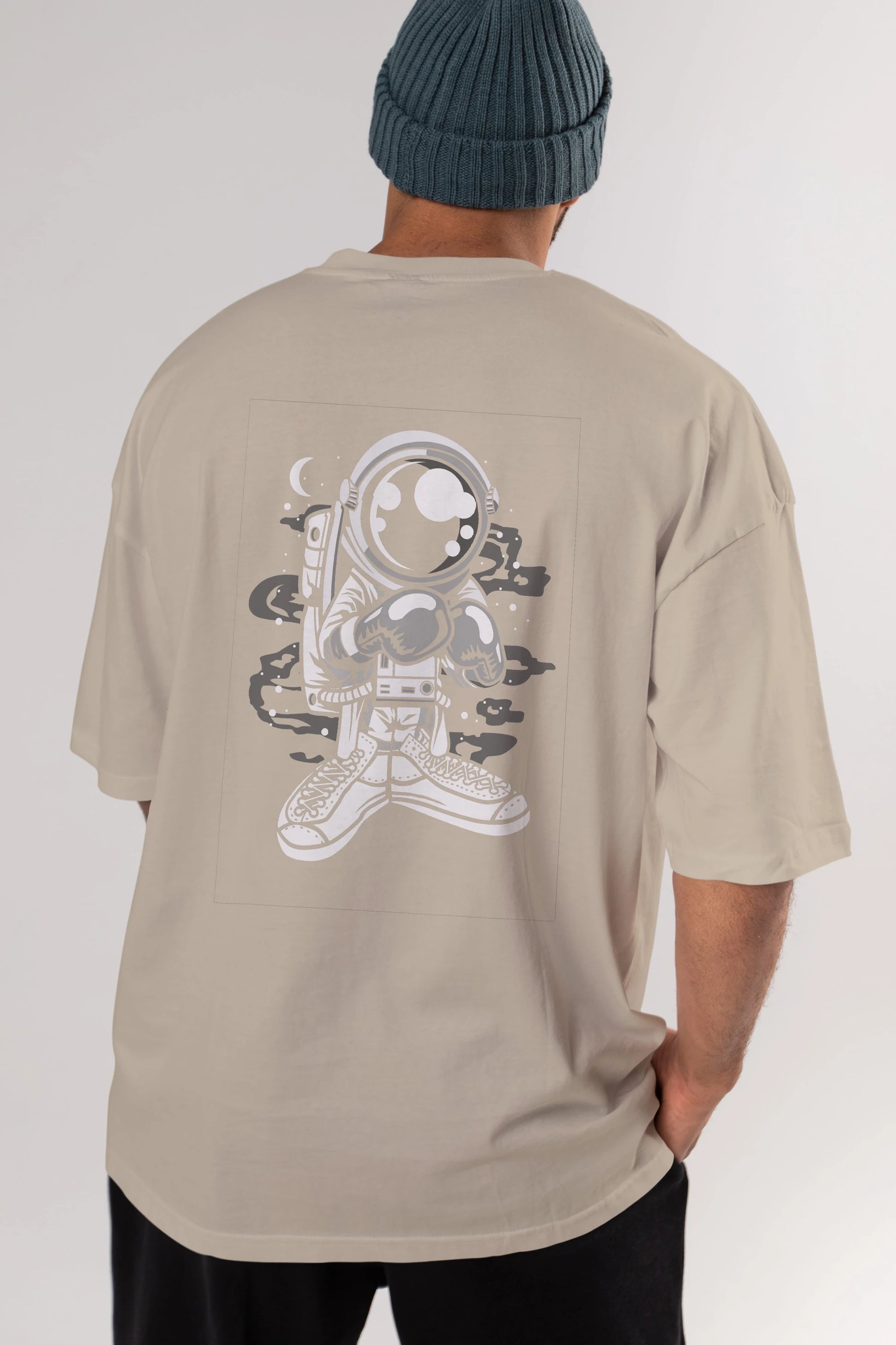 Astronaut Boxer Arka Baskılı Oversize t-shirt Erkek Kadın Unisex