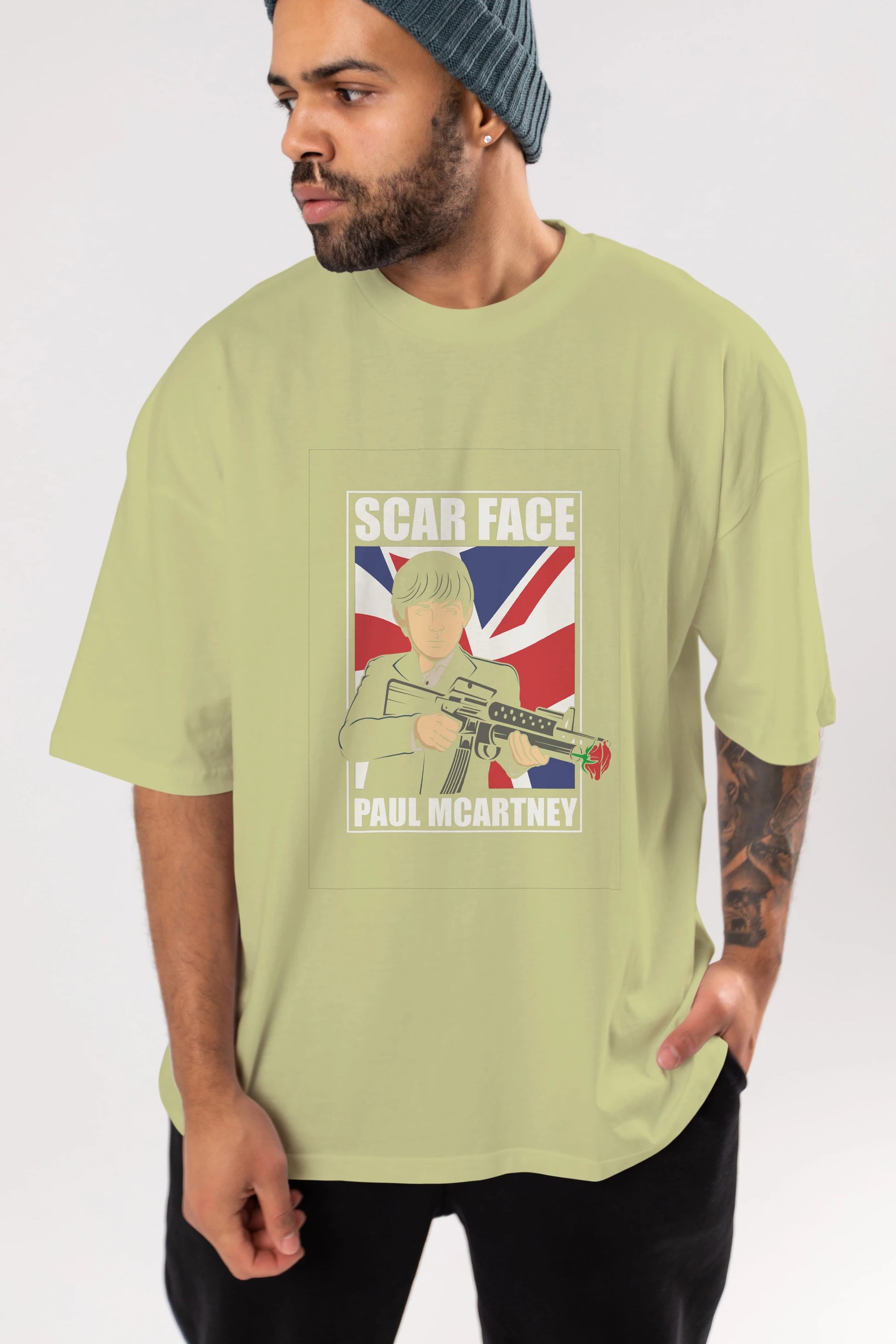 Paul Mccartney Scar Face Ön Baskılı Oversize t-shirt Erkek Kadın Unisex %100 Pamuk tişort