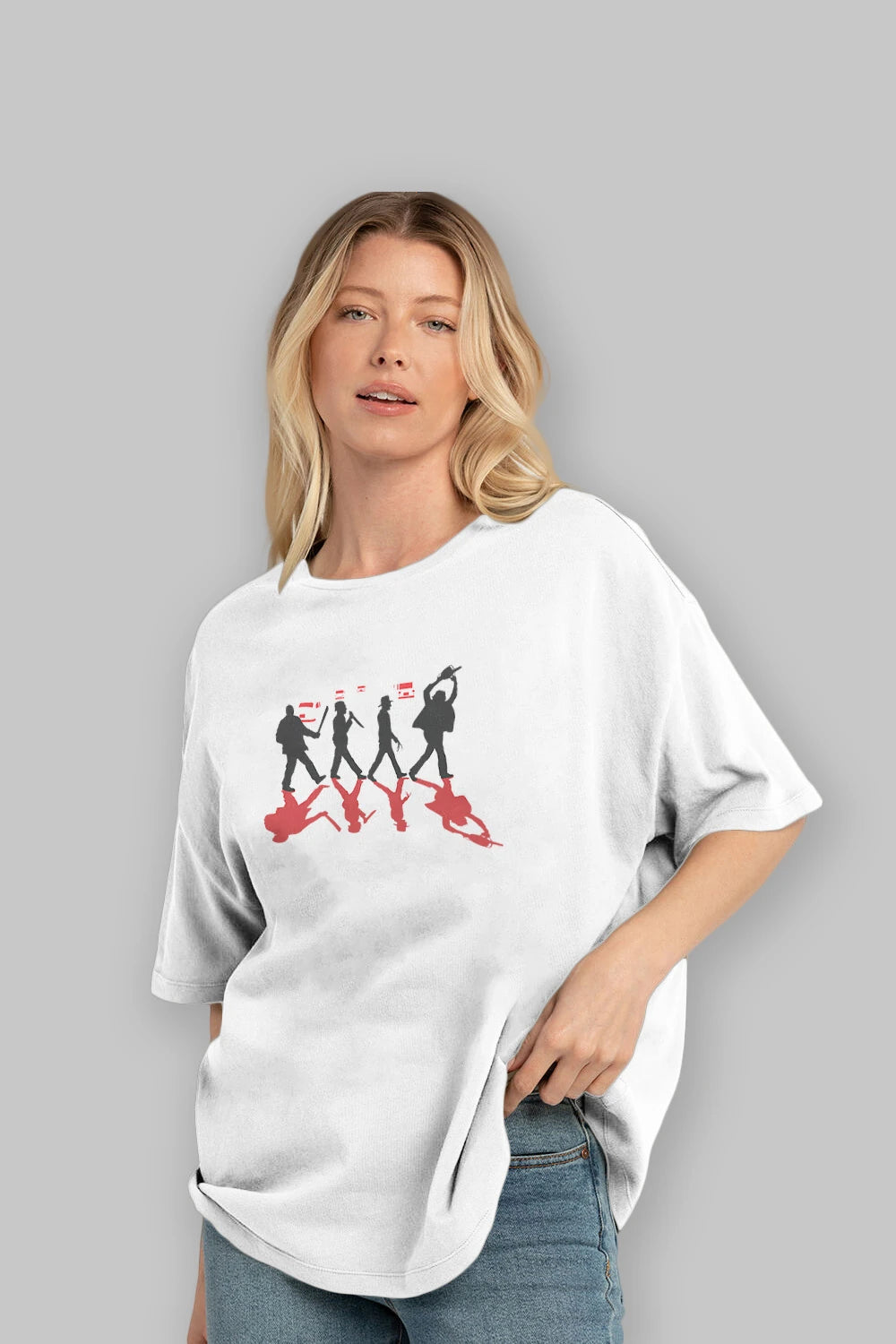 Abbey Road Killer Red Ön Baskılı Oversize t-shirt %100 pamuk Erkek Kadın Unisex