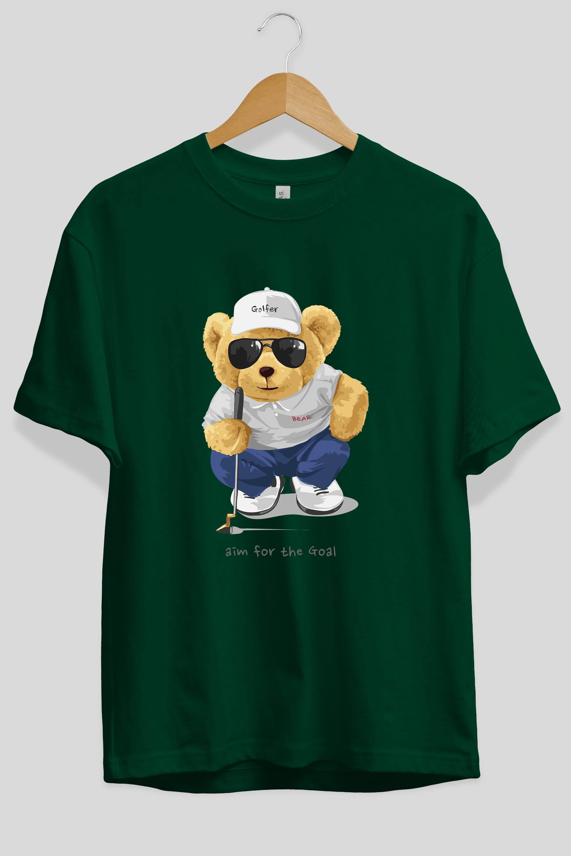 Teddy Bear Golfer Ön Baskılı Oversize t-shirt Erkek Kadın Unisex %100 Pamuk