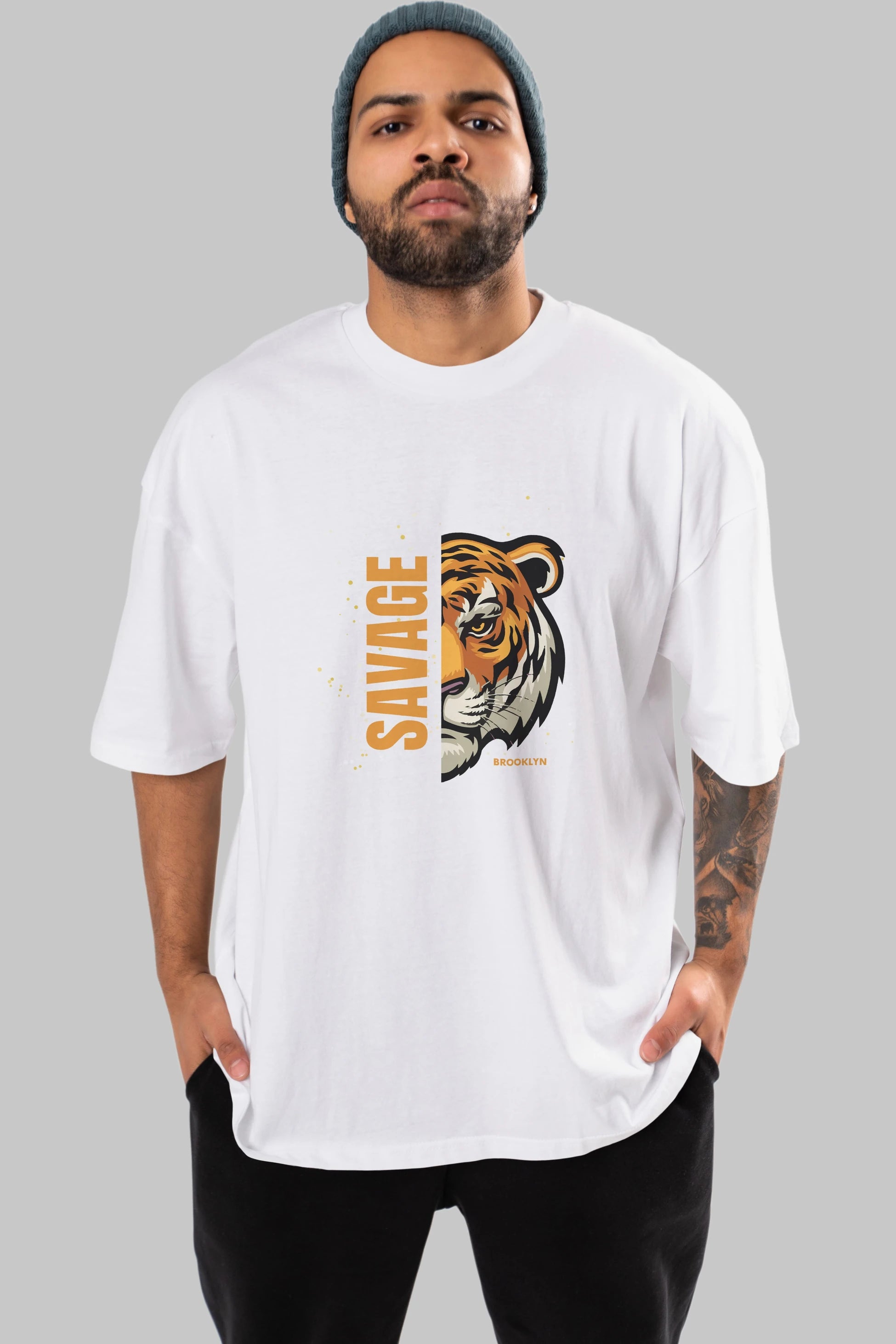 Savage Brooklyn Yazılı Ön Baskılı Oversize t-shirt Erkek Kadın Unisex